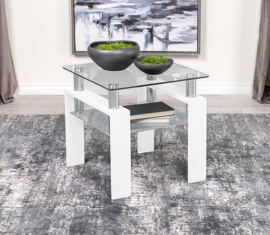Coaster Fine Furniture Dyer - 1-Shelf Square Glass Top Side End Table - White | Meri Furniture