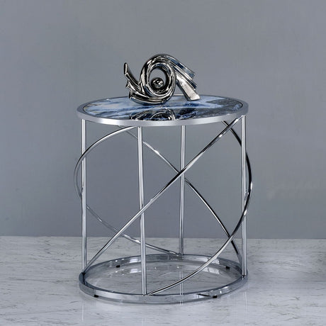 ACME Lyda - End Table - Blue Marble Print & Chrome | Meri Furniture