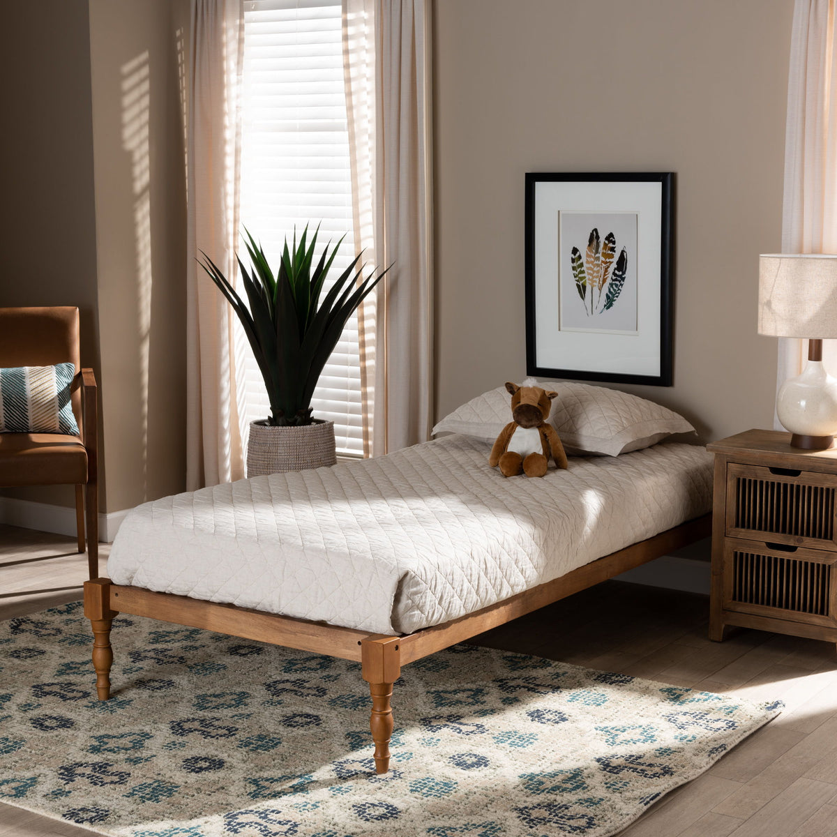 Iseline Modern and Contemporary Walnut Brown Finished Wood Twin Size Platform Bed Frame