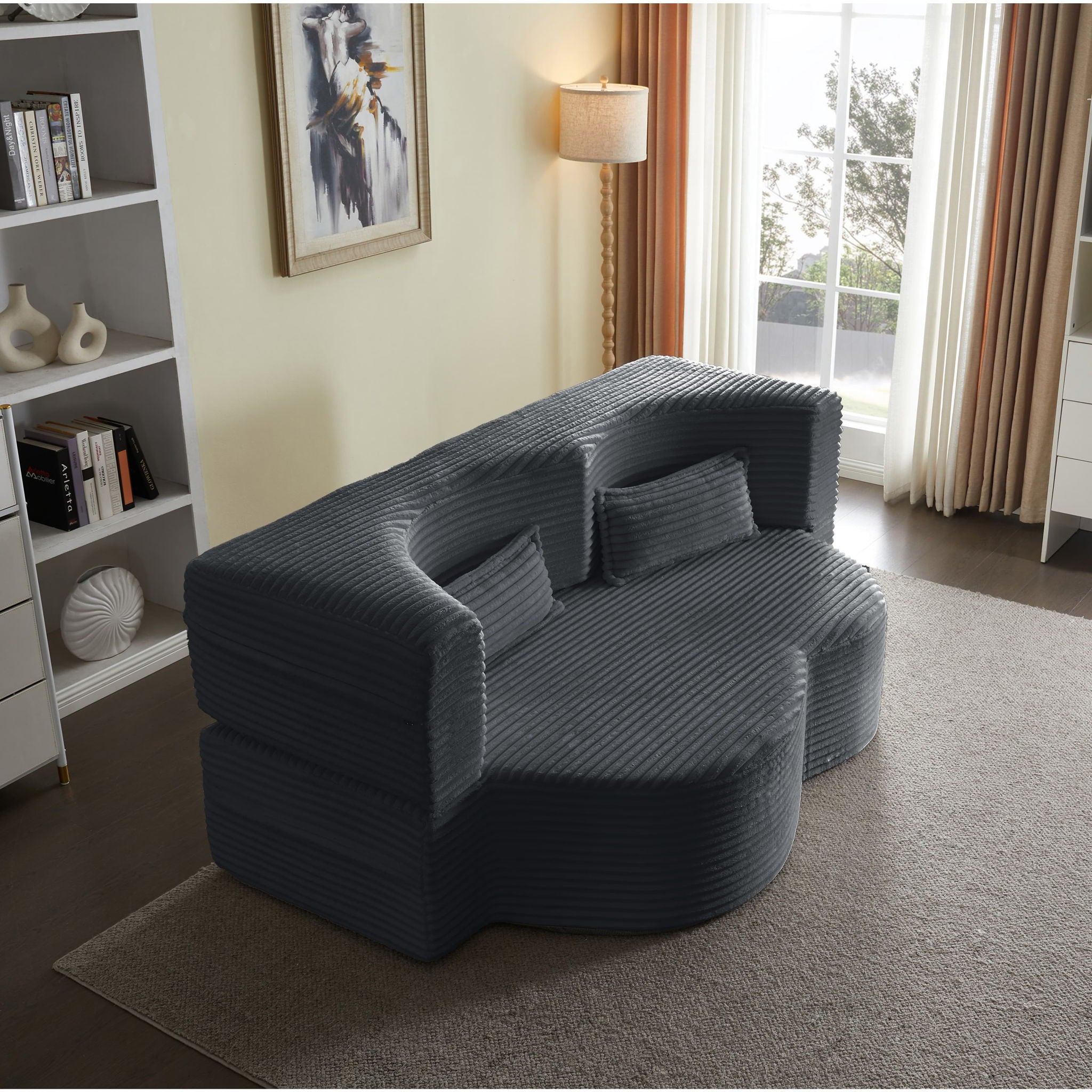 Floor Convertible Sleeper Sofa Bed With 2 Pillows