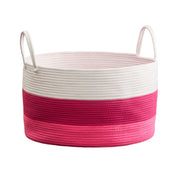 Cotton Round Laundry And Storage Basket With Handles - Pink / White