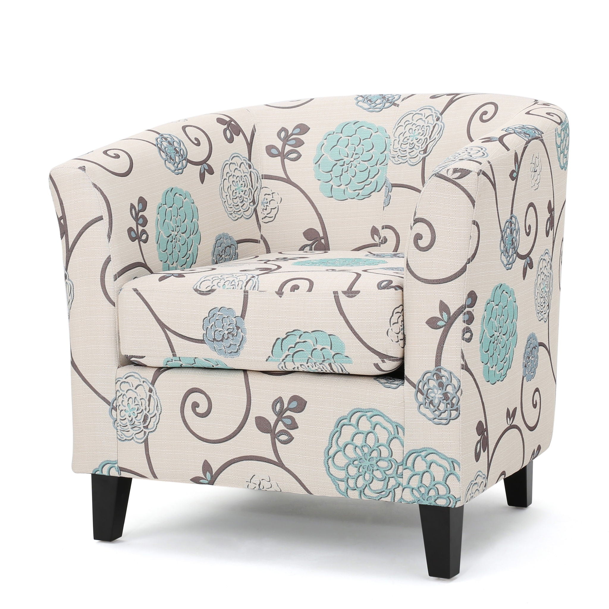 Club Chair With Floral Pattern And Solid Wood Legs - Multi Color