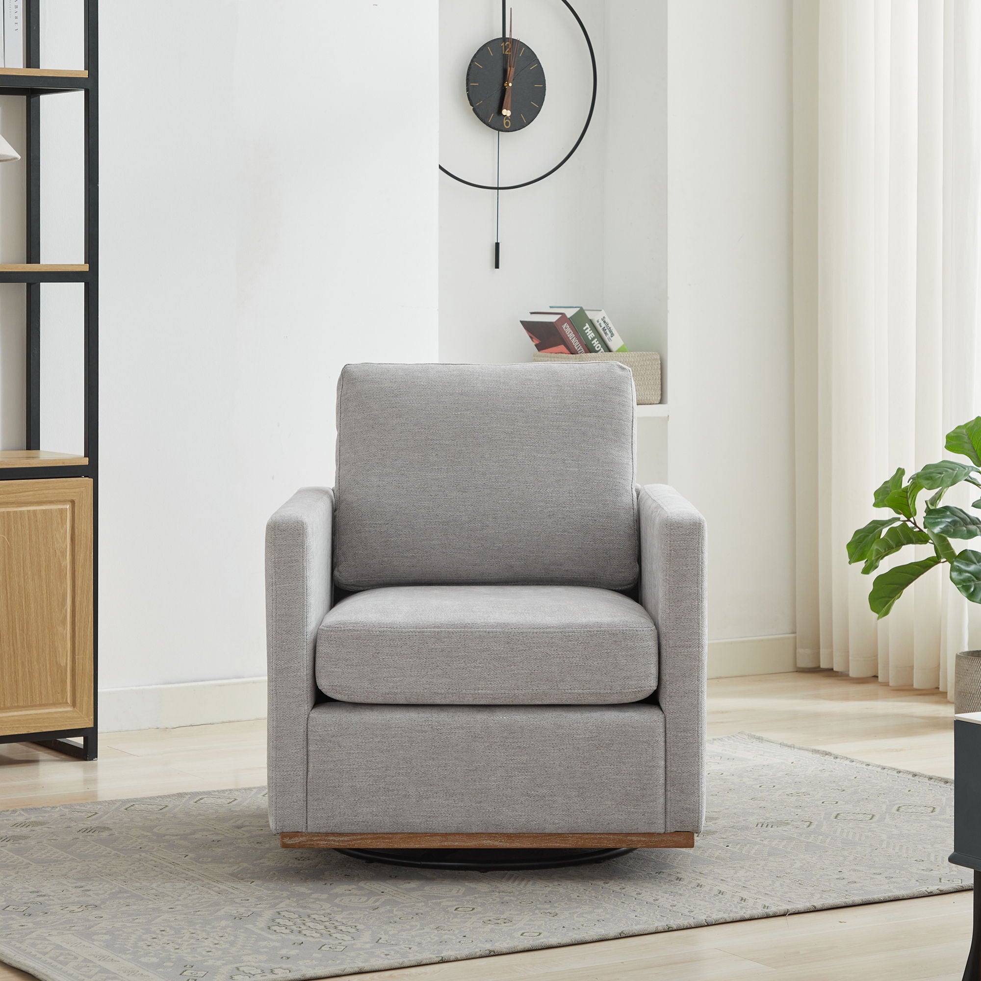 Modern Square Upholstered Swivel Accent Chair With Metal Base