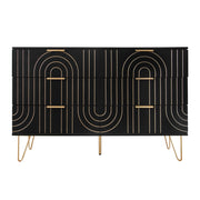 Modern 6 Drawer Dresser, Modern Dresser With Metal Handles, Storage Chest Of Drawer, Wide Dresser Drawer Organizers With Carving Design For Bedroom, Living Room, Hallway - Black