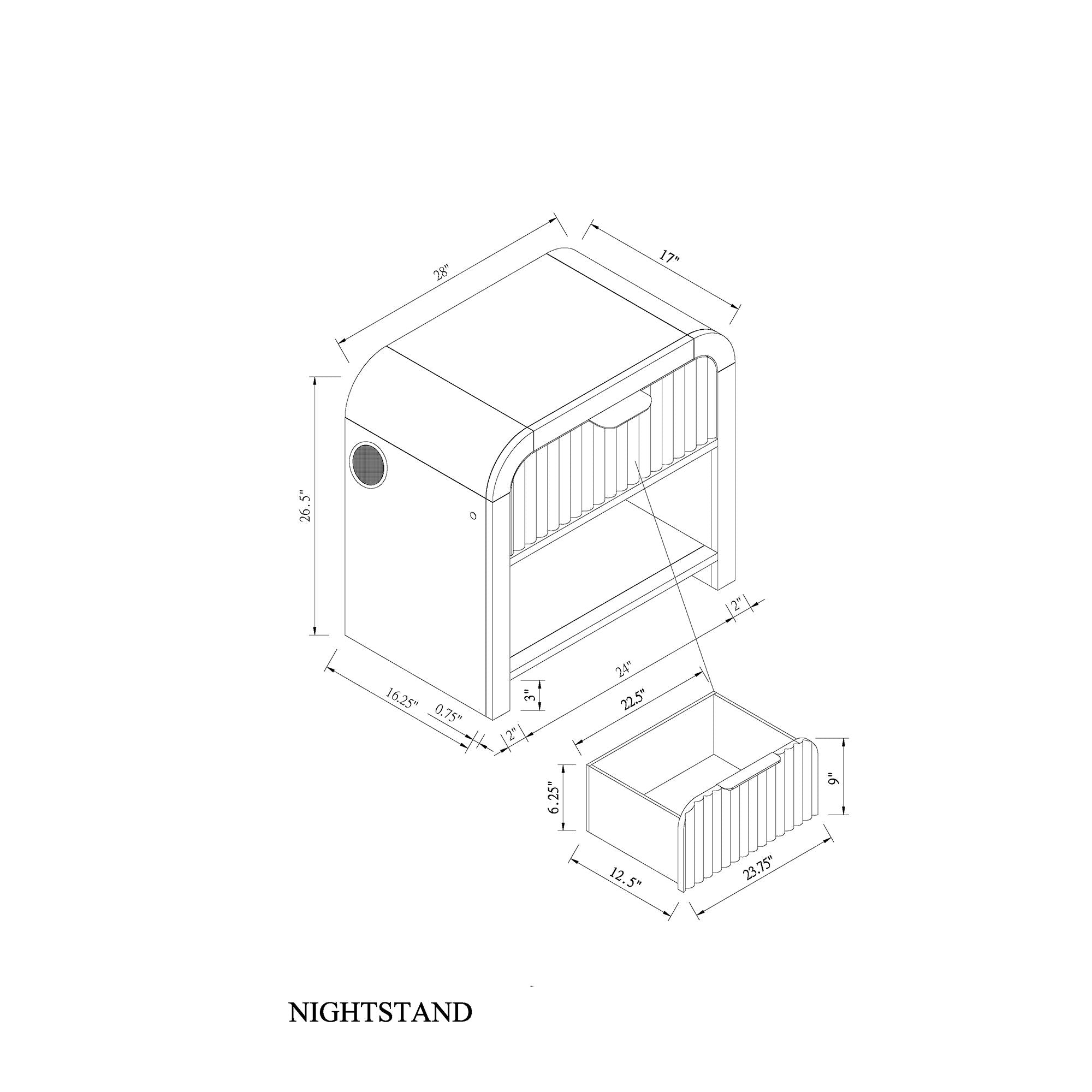 Beverly - Nightstand With Speakers, Rounded Sides - Black White