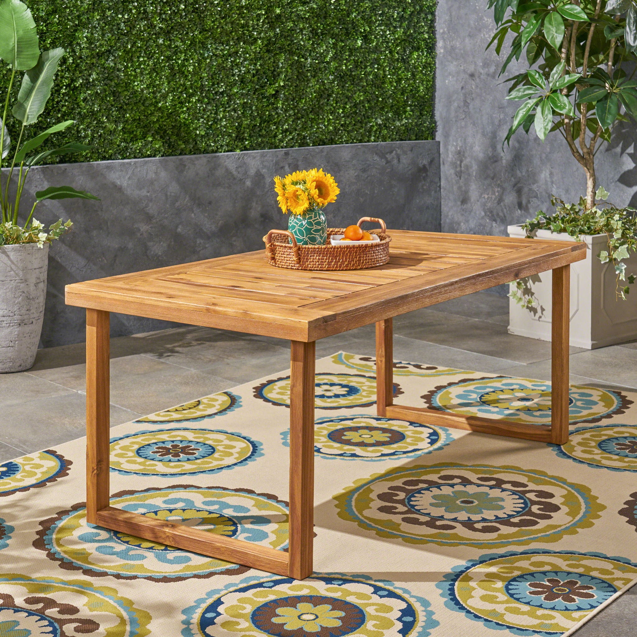 Outdoor Acacia Wood Dining Table, Sandblast Finish