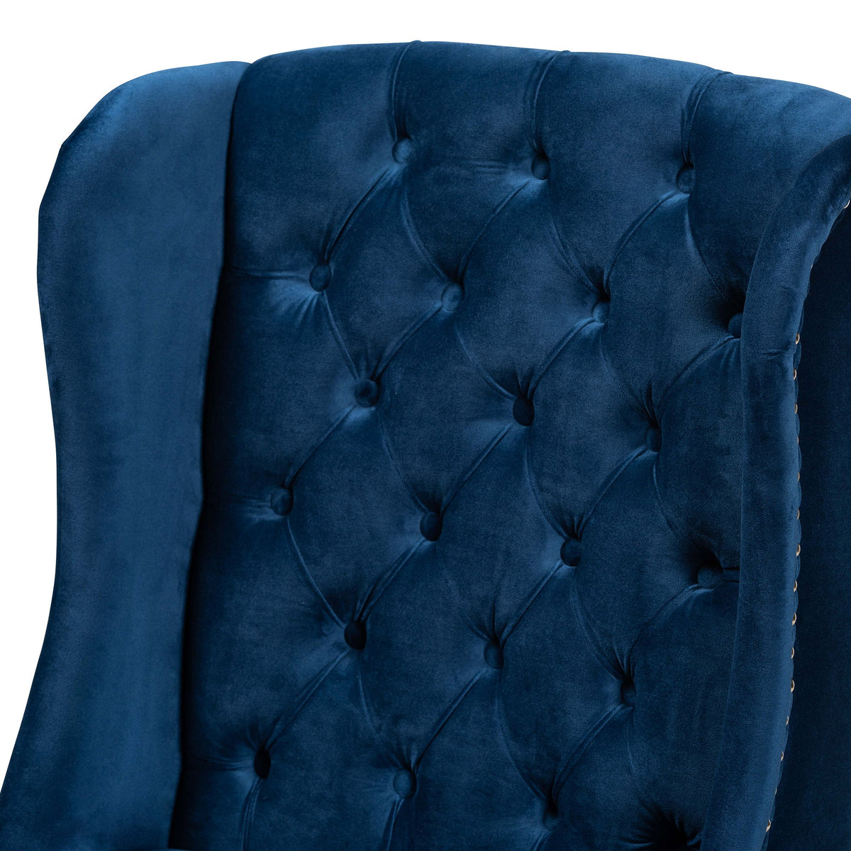 Lamont Modern Contemporary Transitional Navy Blue Velvet Fabric Upholstered and Dark Brown Finished Wood Wingback Dining Chair