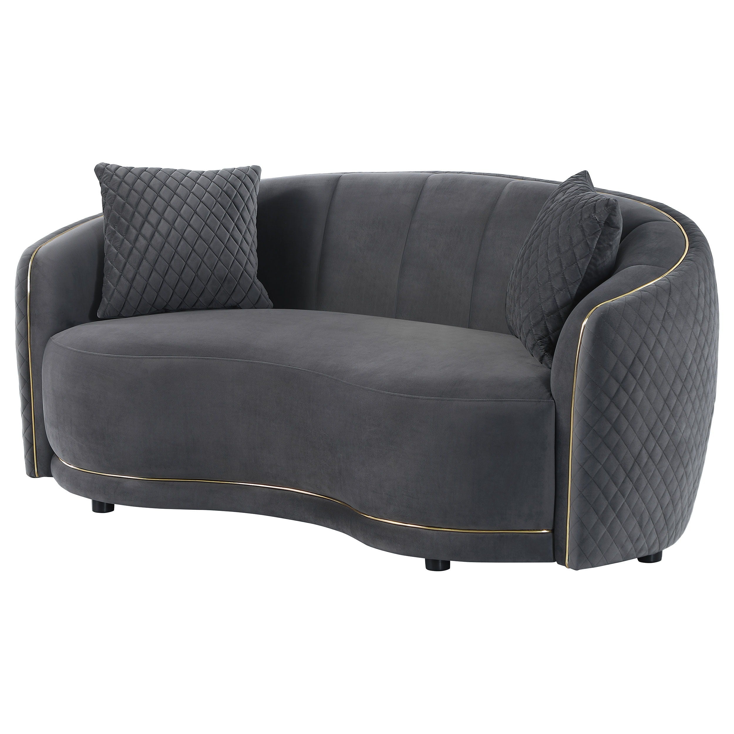 Coaster Fine Furniture Brookside - Velvet Upholstered Curved Loveseat - Dark Gray | Meri Furniture