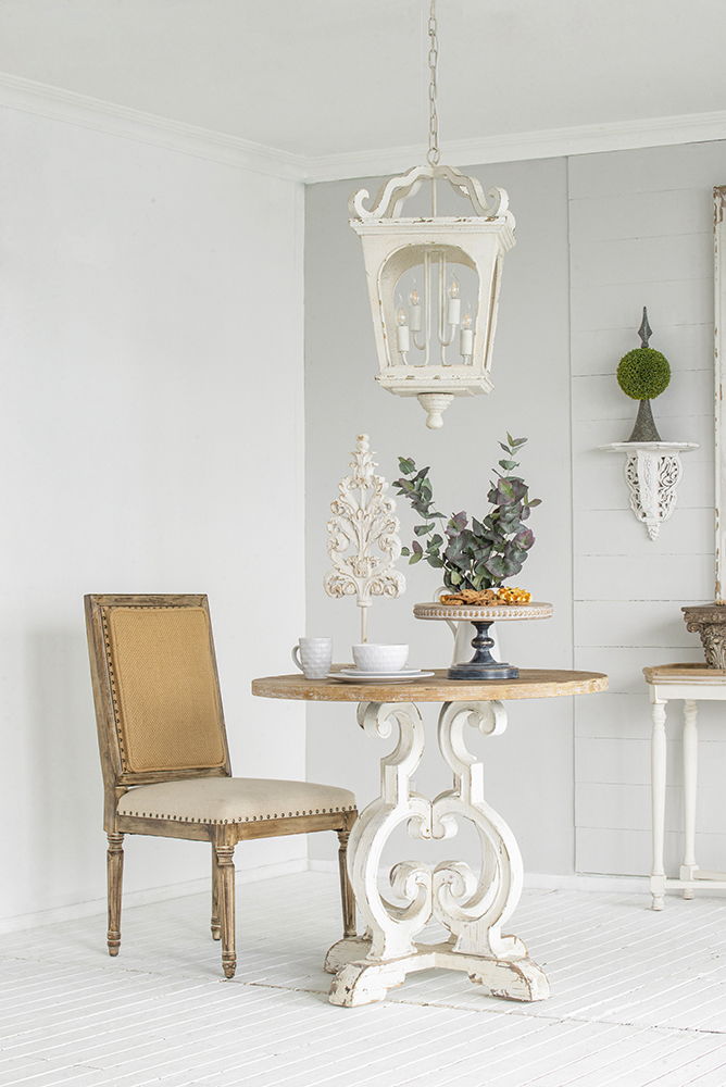 4 Light Wood Chandelier, Hanging Light Fixture With Adjustable Chain For Kitchen, Bulb Not Included - Cream White