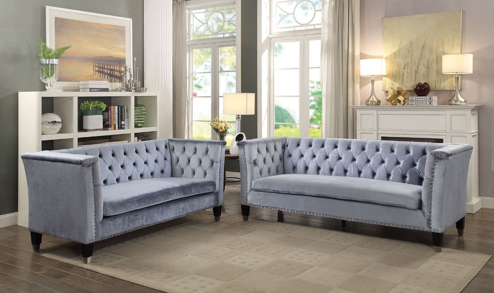 ACME Honor - Sofa - Blue-Gray Velvet | Meri Furniture