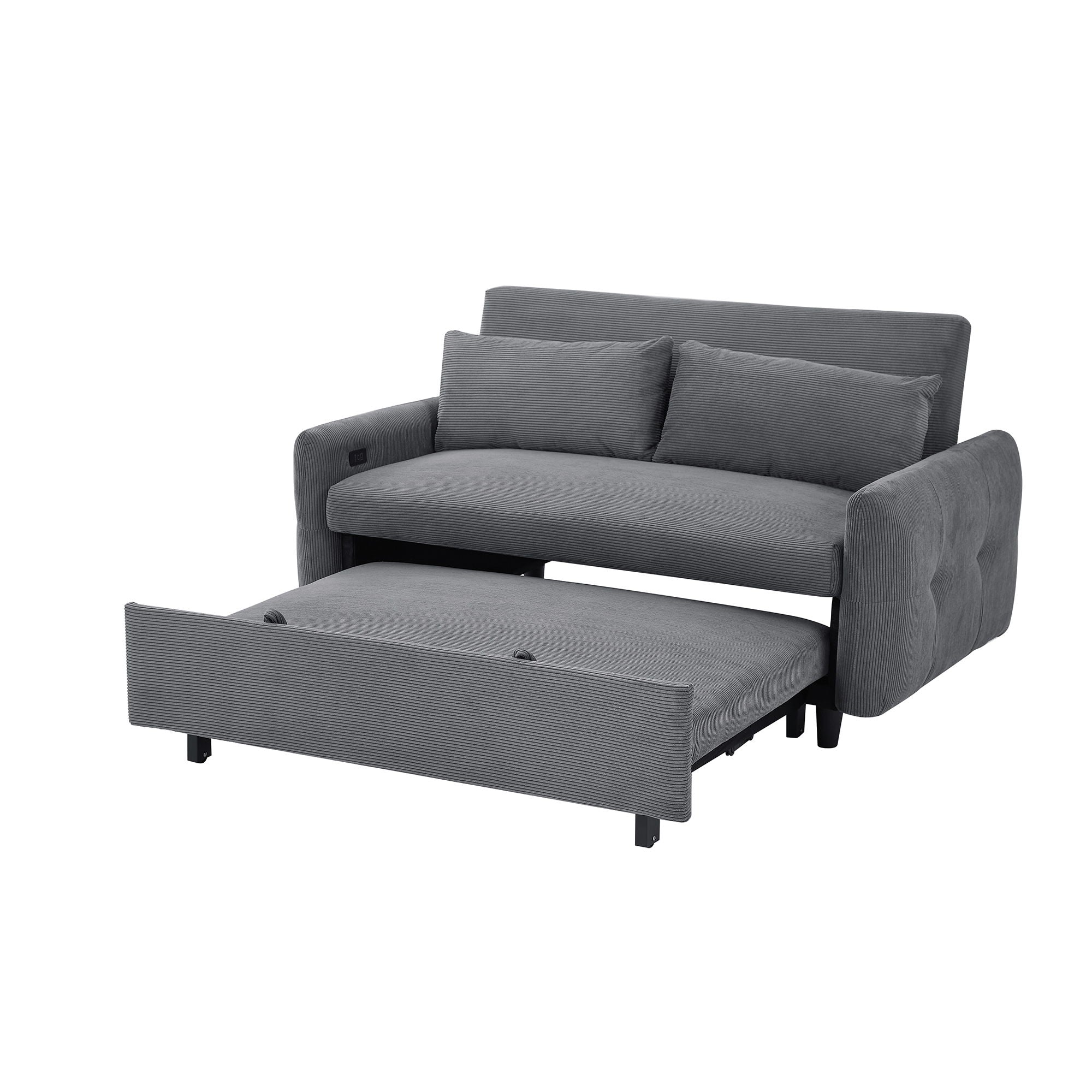 Pull-Out 2 Seat Modern Sleeper Sofa With 2 Throw Pillows And USB Ports