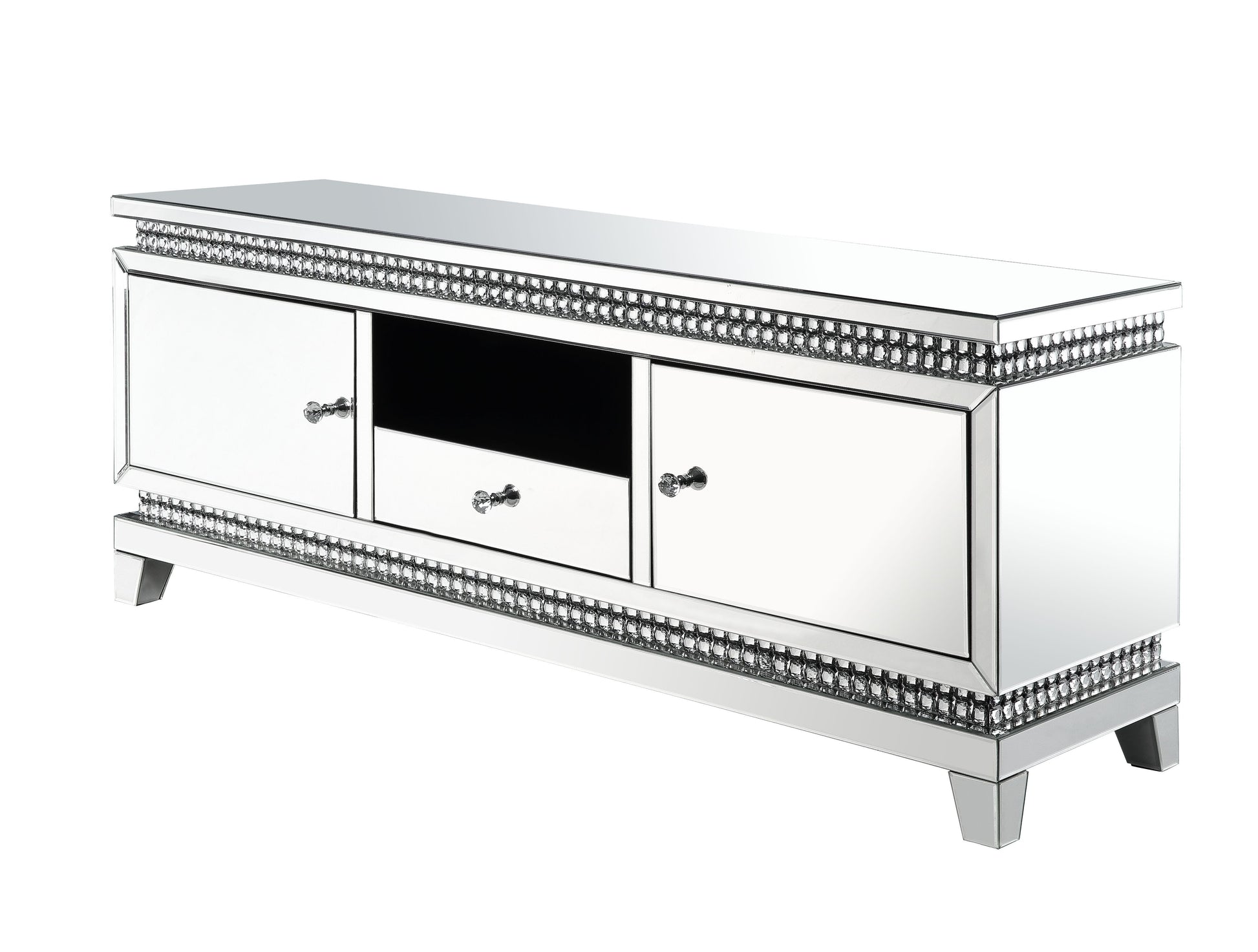 ACME Lotus - TV Stand - Mirrored & Faux Crystals | Meri Furniture