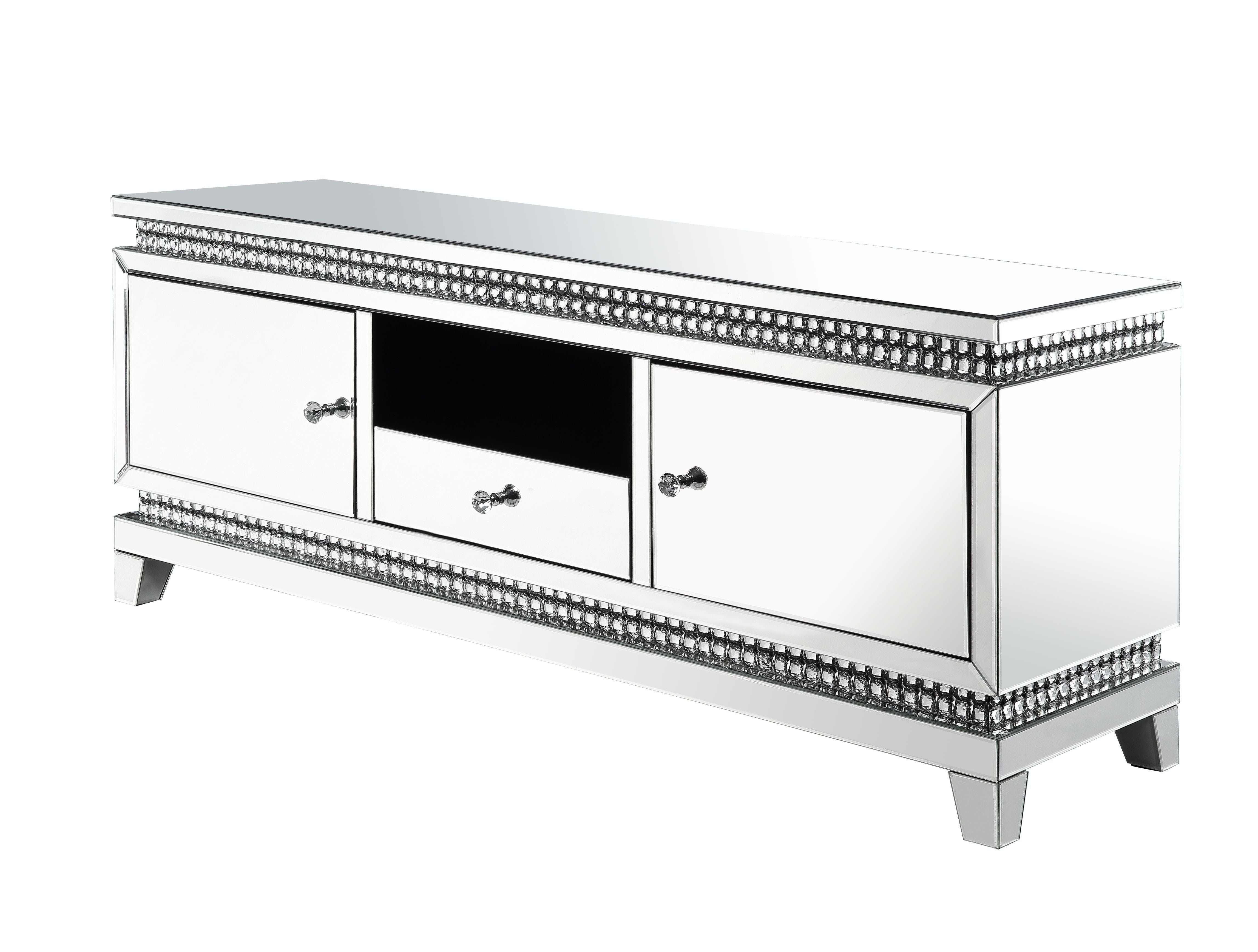 ACME Lotus - TV Stand - Mirrored & Faux Crystals | Meri Furniture