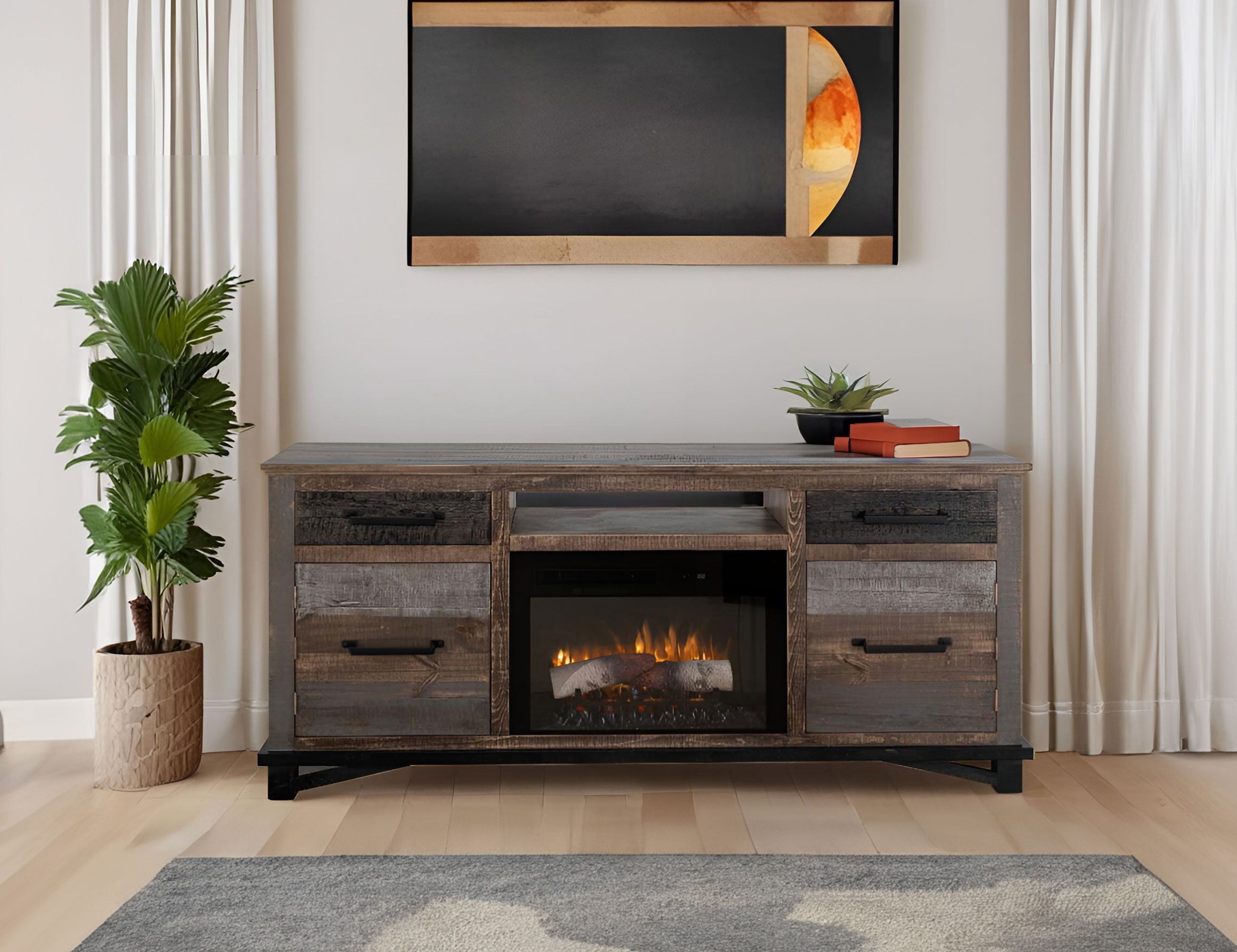 International Furniture Direct Loft Brown - 70" Fireplace - Dark Gray | Meri Furniture