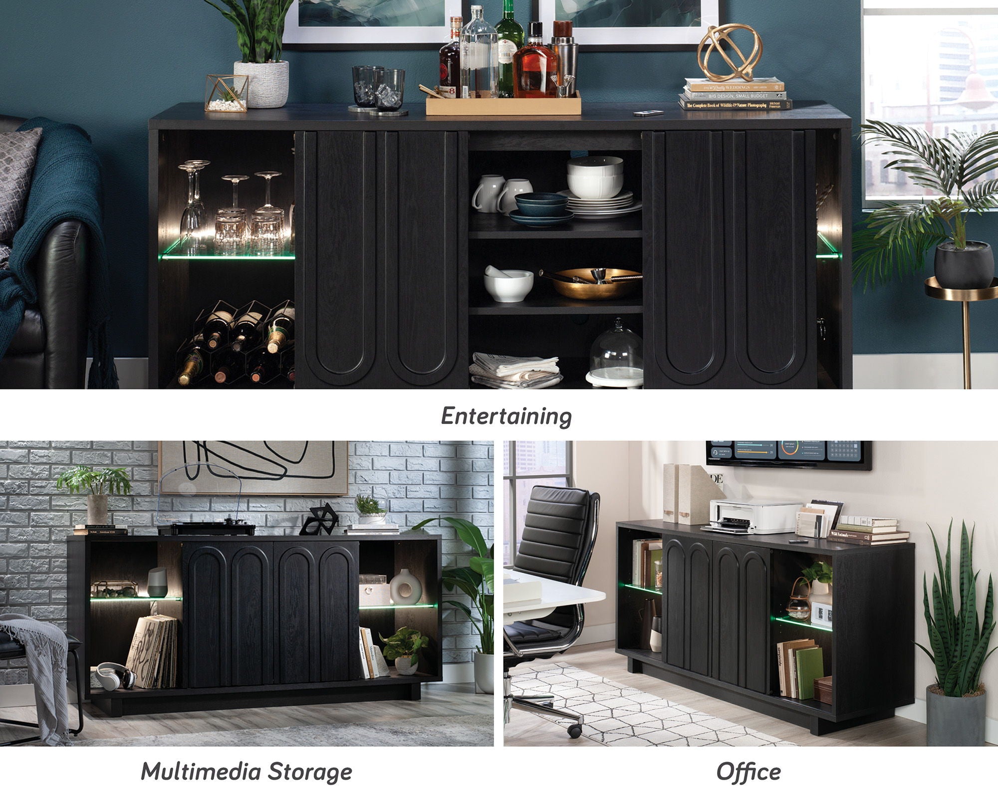 Contemporary TV Credenza in Raven Oak