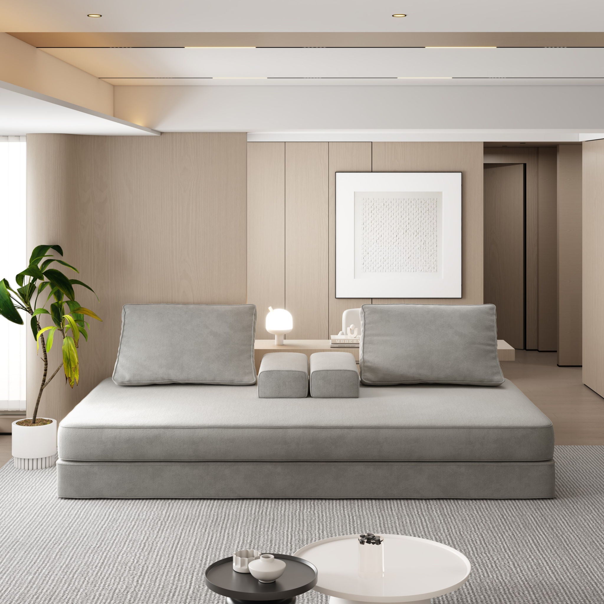 Multifunctional Convertible Sofa Bed With 2 Tumbler Backrests And 2 Pillows, Deep Seat Couch