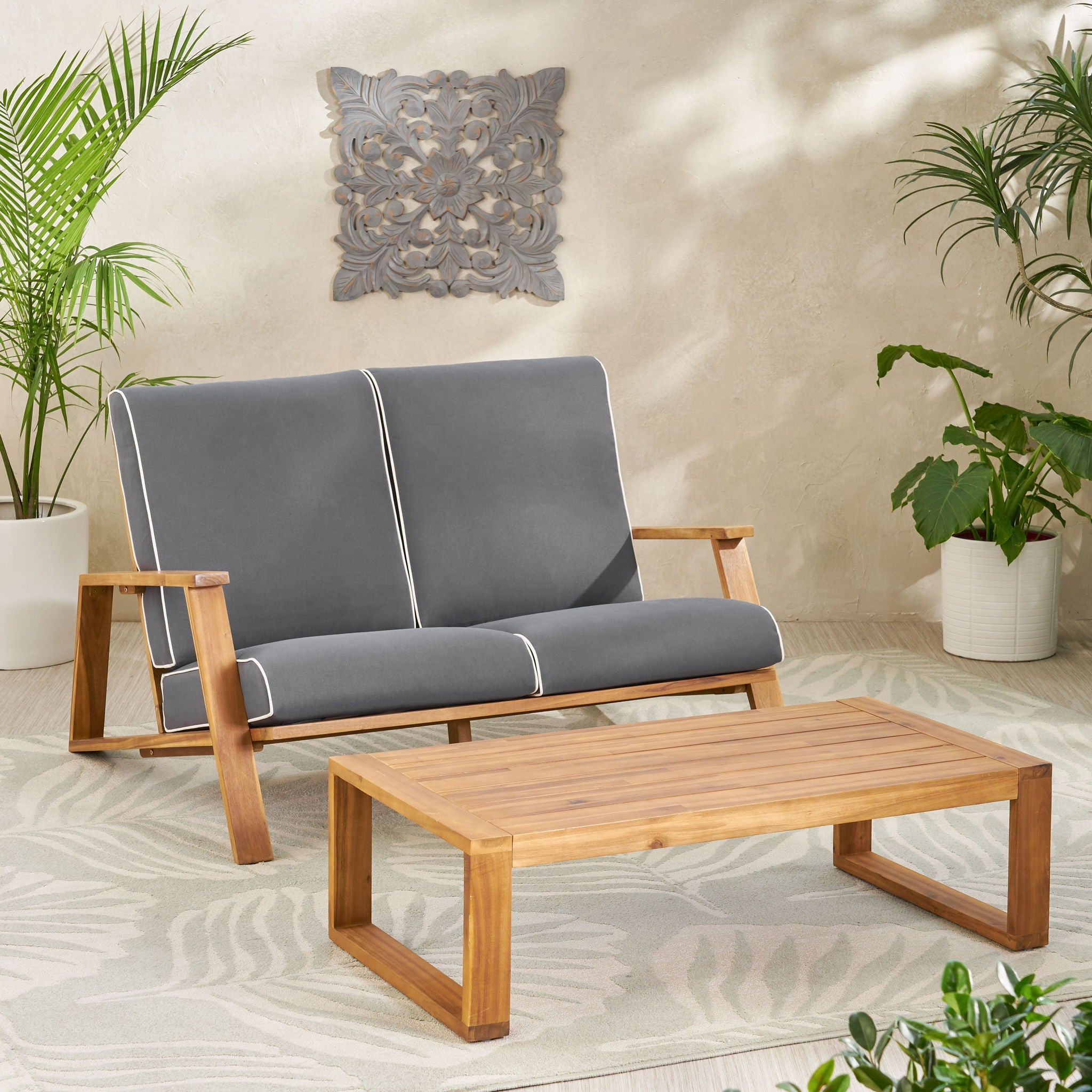 Paloma - Contemporary Loveseat And Coffee Table Set With Weather Resistant Cushions