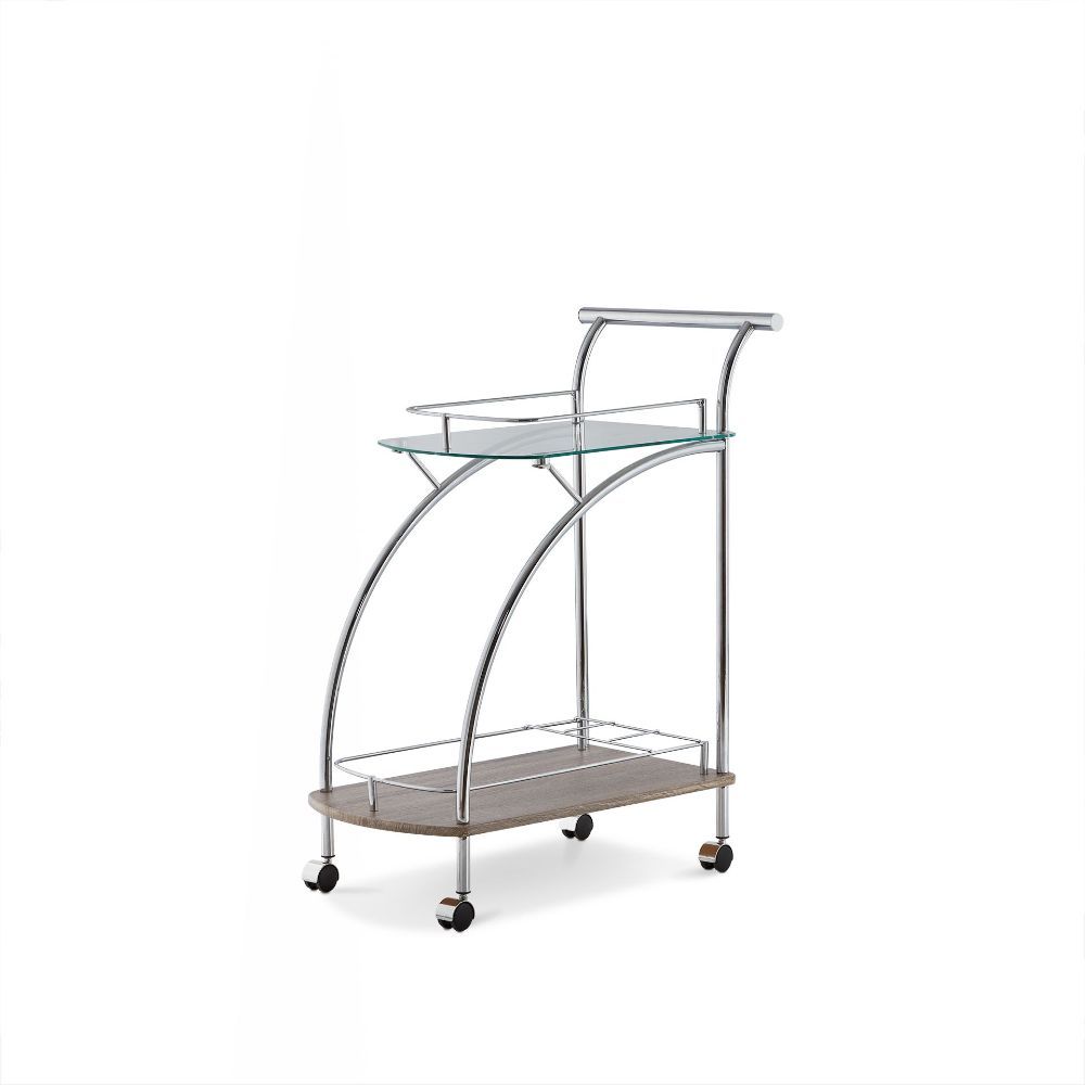 ACME Badin - Serving Cart - Chrome & Clear Glass | Meri Furniture