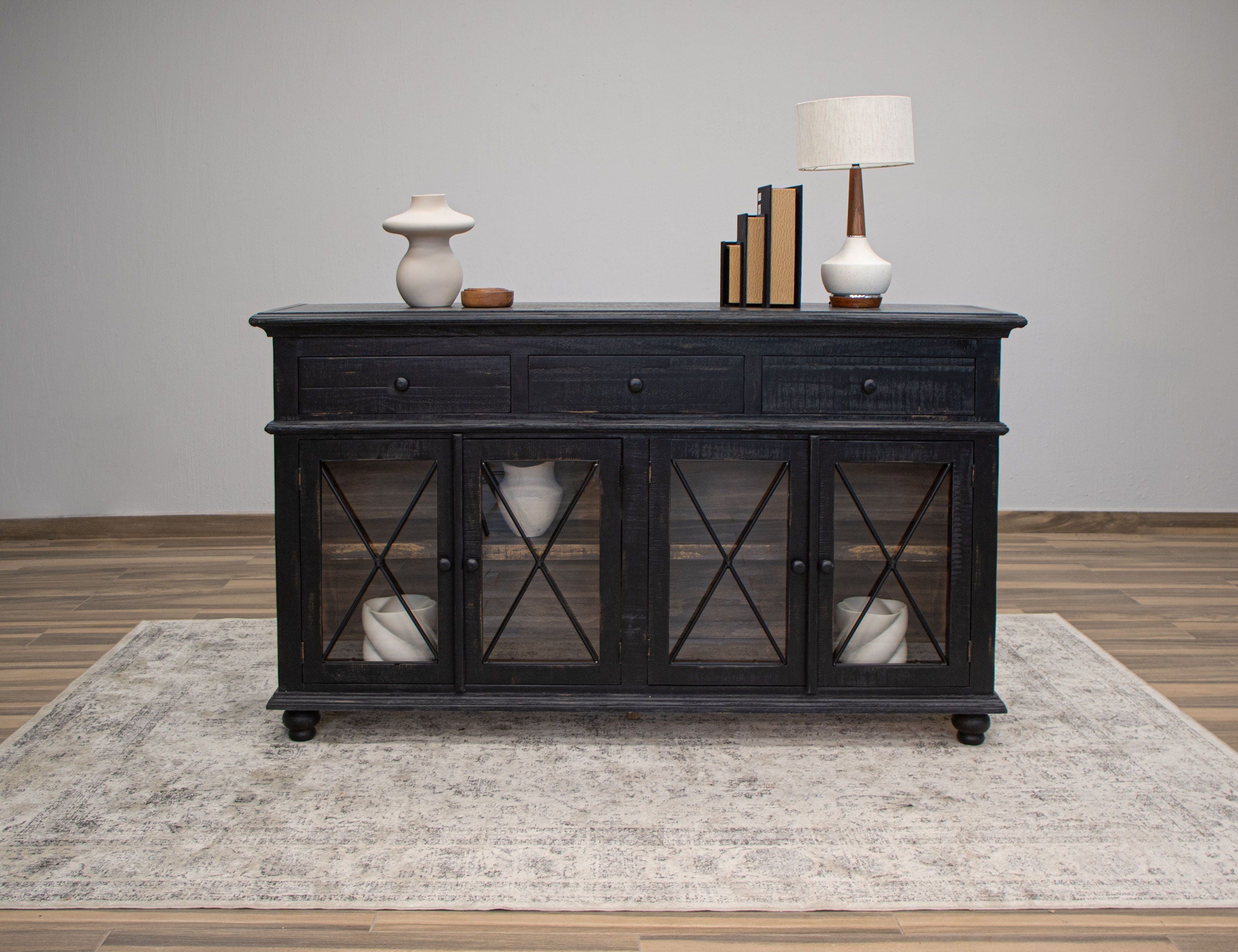 International Furniture Direct Vintage - Console / TV Stand - Antiqued Black | Meri Furniture