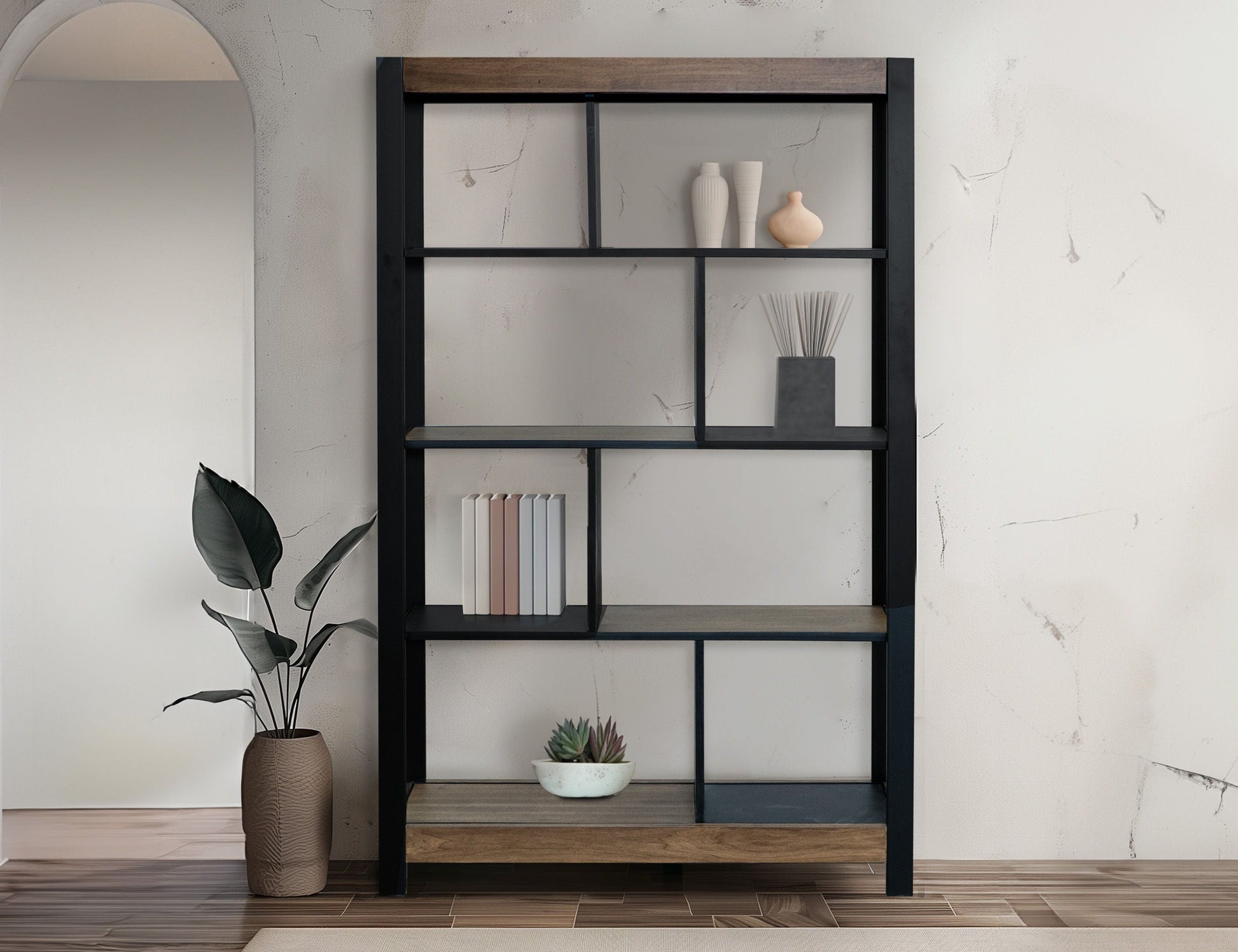International Furniture Direct Tuxedo - Bookcase - Brown / Black | Meri Furniture