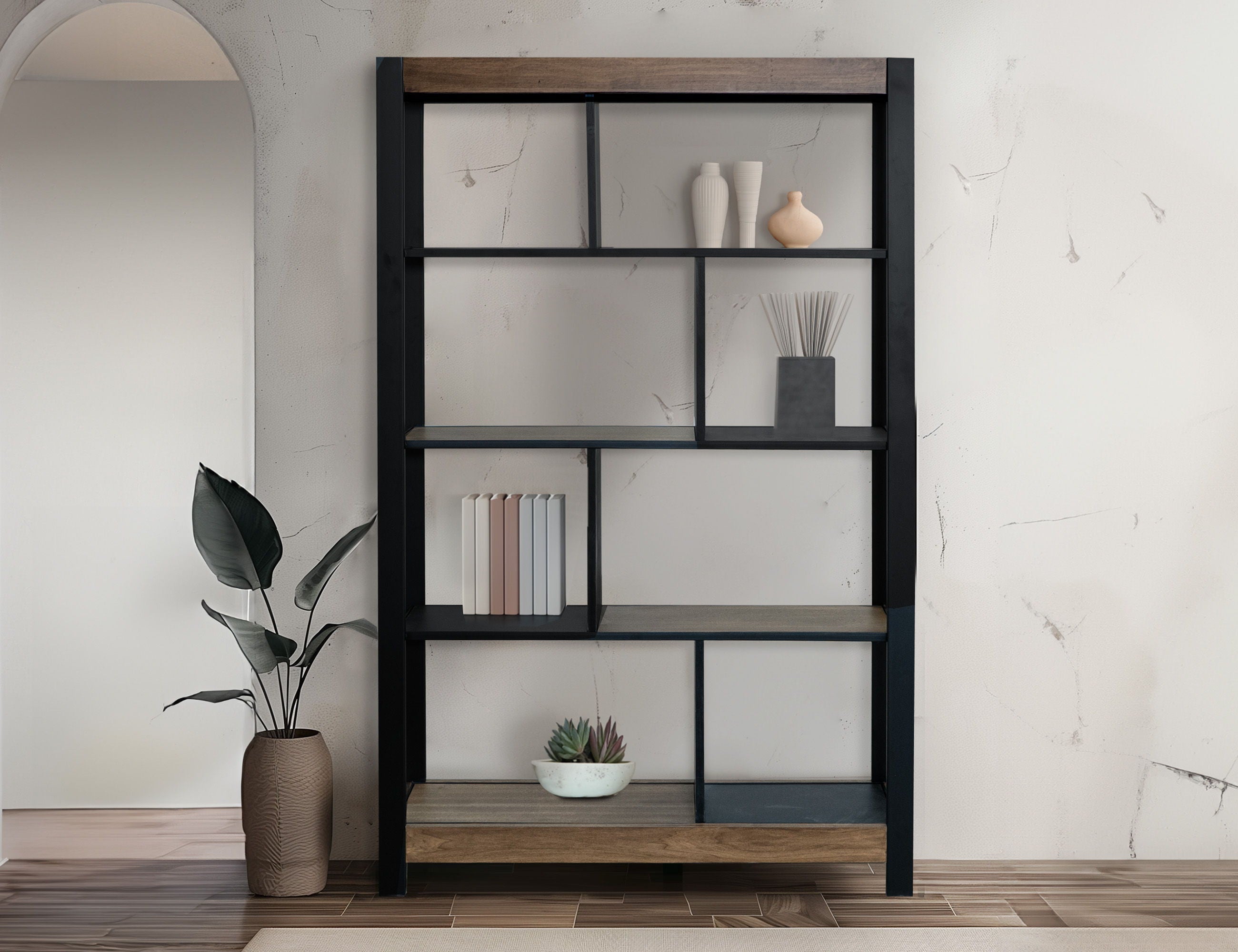 International Furniture Direct Tuxedo - Bookcase - Brown / Black | Meri Furniture