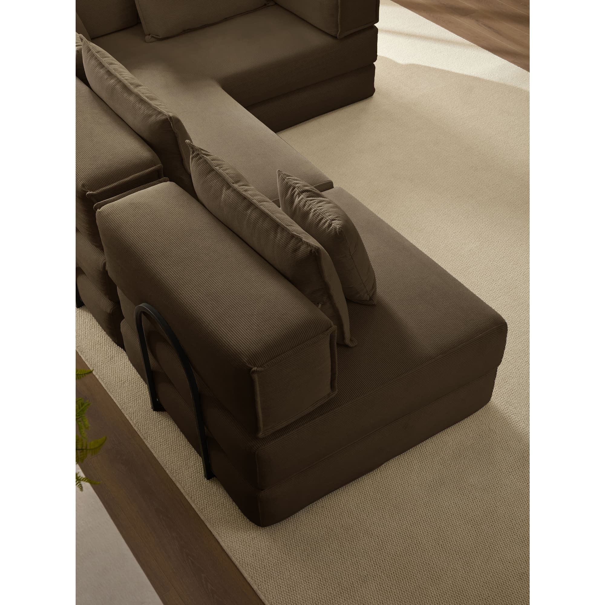 Modular L Shaped Floor Living Room Sofa Set With 6 Pillows