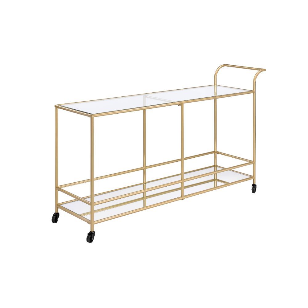 ACME Kenda - Serving Cart - Clear Glass, Mirrored & Gold | Meri Furniture