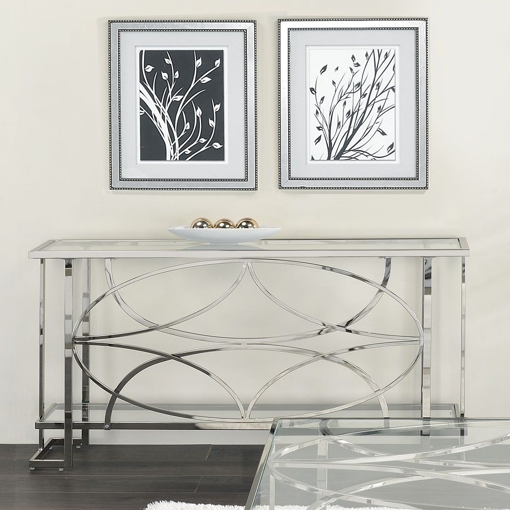 ACME Kalan - Sofa Table - Glass & Silver | Meri Furniture