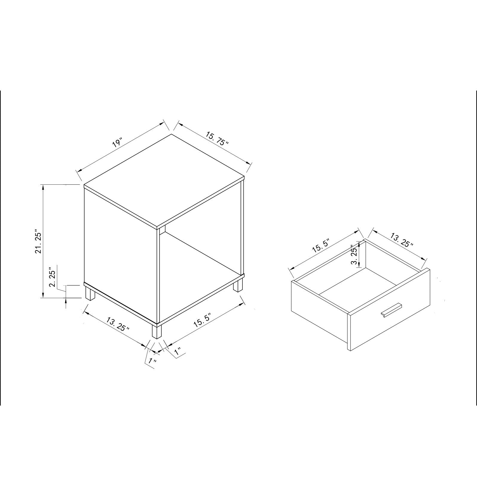 3 Drawer Nightstand Locking Top Drawer Metal Drawer Glides Metal Bar Handles