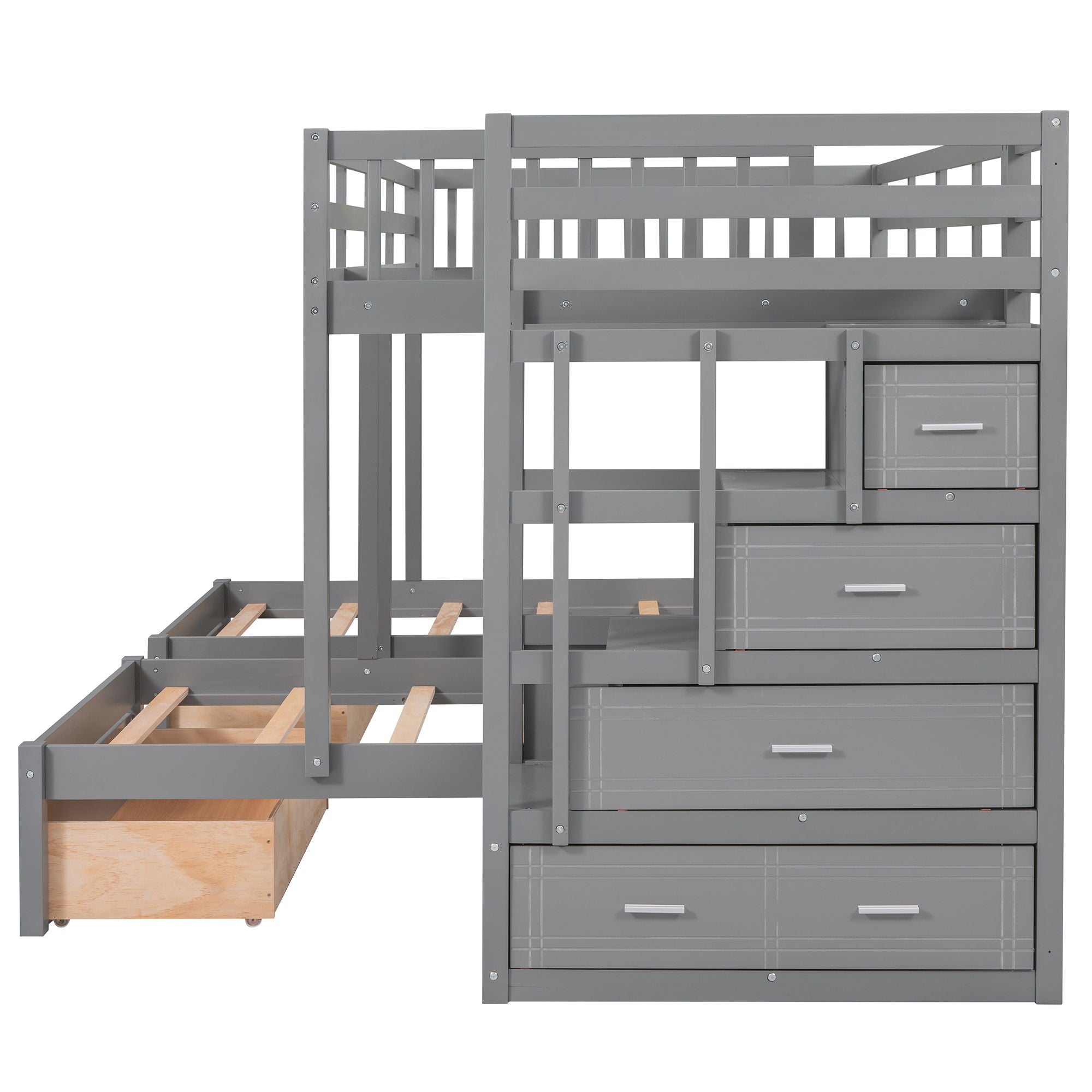 Multifunctional Triple Bunk Bed With Drawers And Guardrails