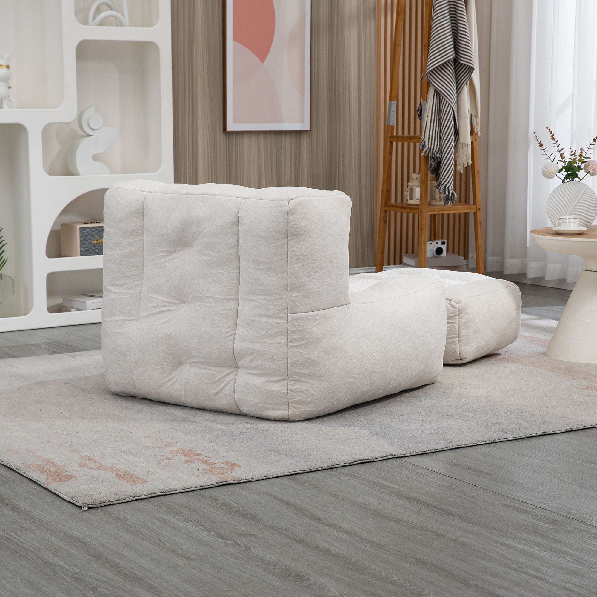 Modern Indoor Fluffy Bean Bag Chair With Memory Foam And Ottoman, Super Soft