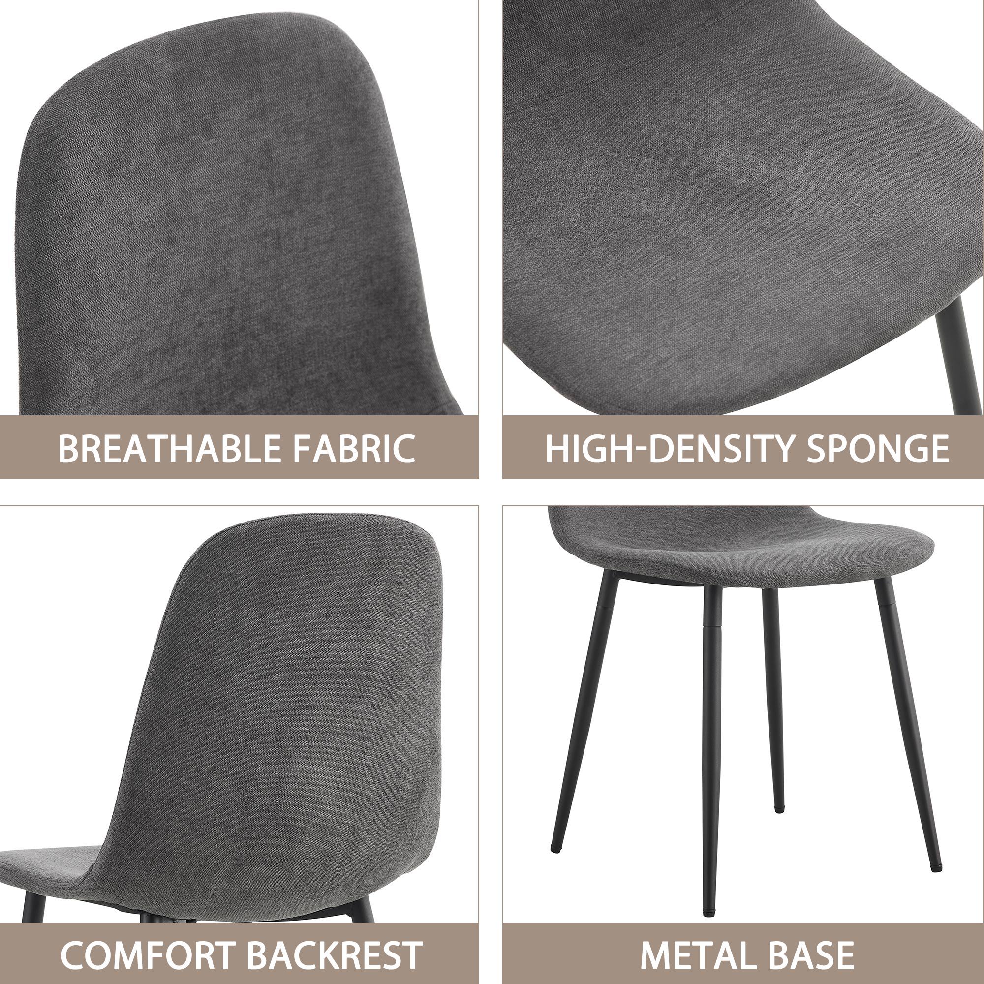 Modern Medieval Style Cushioned Side Chairs Set With Black Metal Legs For Kitchens