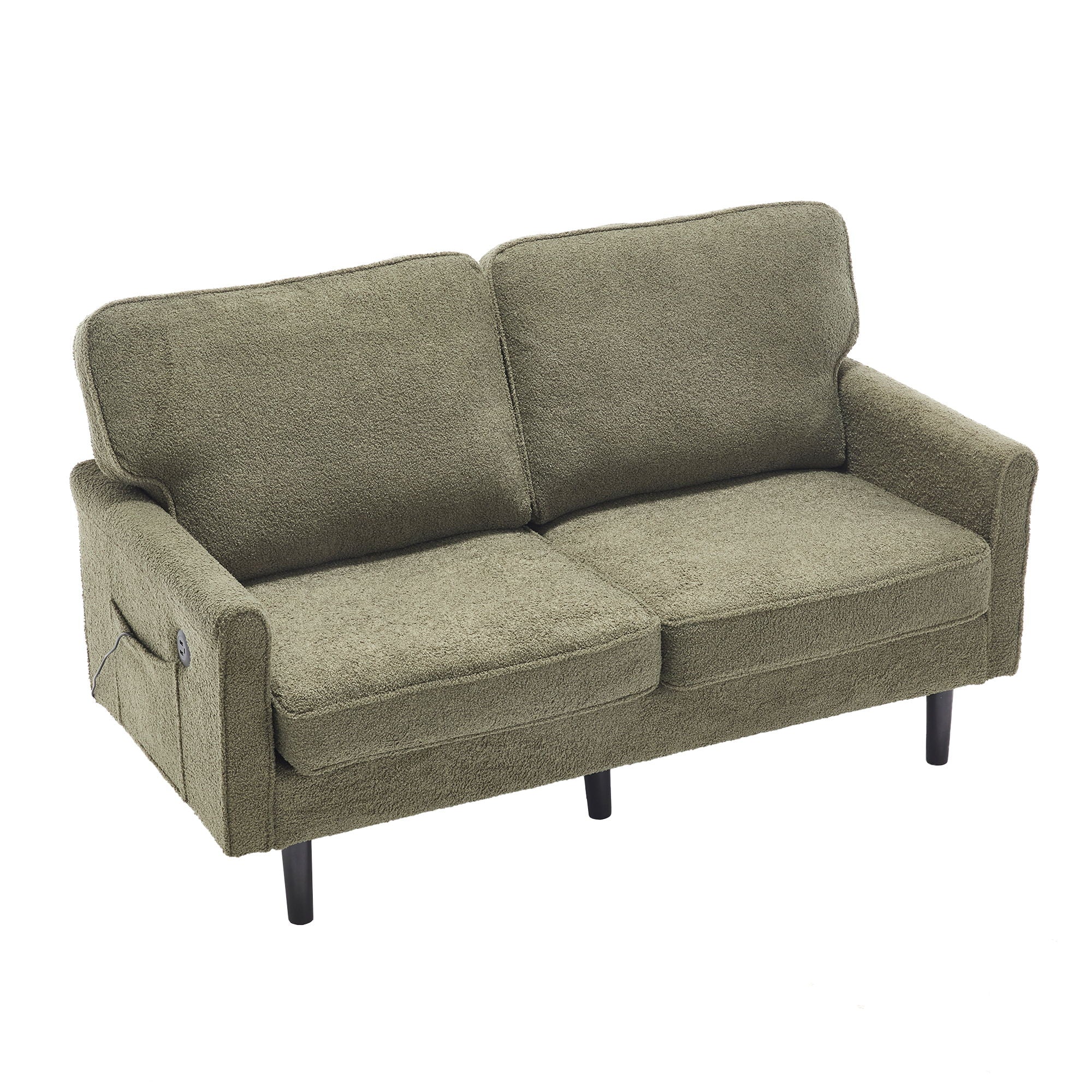 Mid Century Modern Loveseat Sofa With USB Ports, Removable Pillow Cover