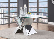 Noralie - 30" Dining Table - Mirrored, Faux Diamonds & Clear Glass Top