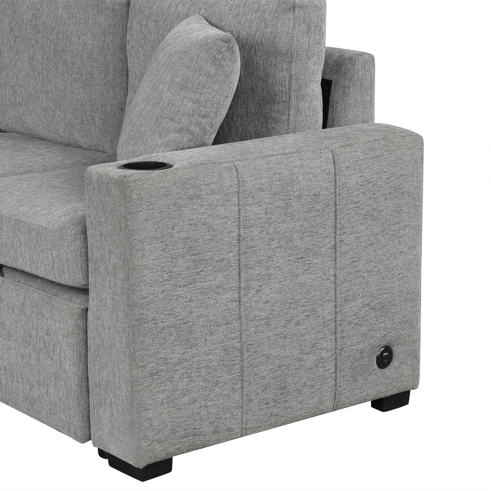 Sectional Sofa Convertible Pull-Out Sofa Bed With A Movable Storage Ottoman For Living Room