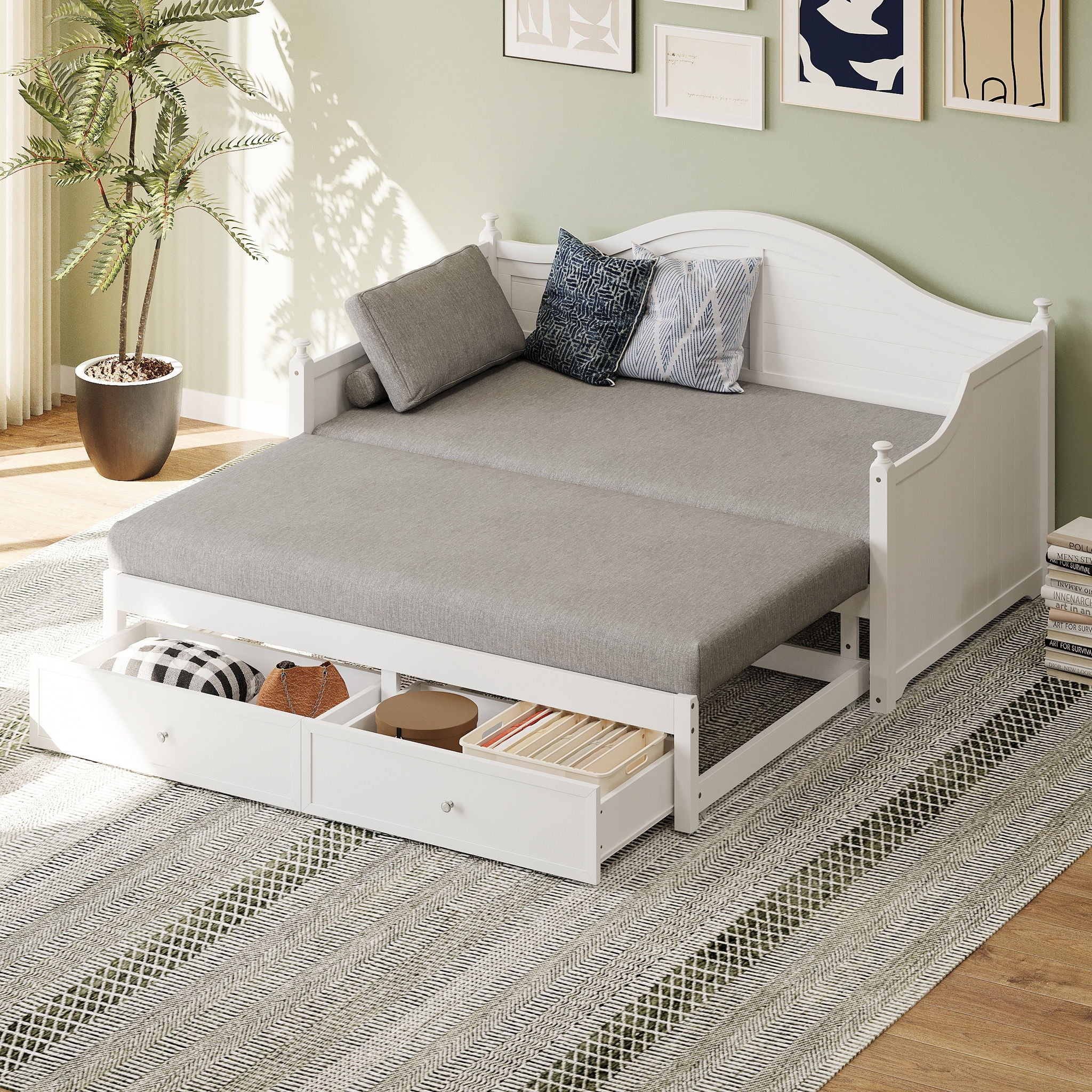 Daybed With Extendable Trundle And Storage Drawers