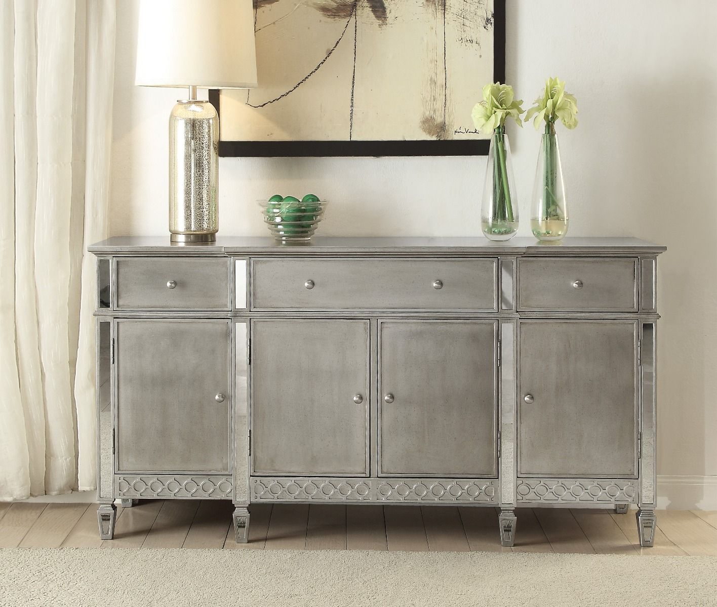 ACME Kacela - Server - Mirrored & Antique Silver Finish | Meri Furniture