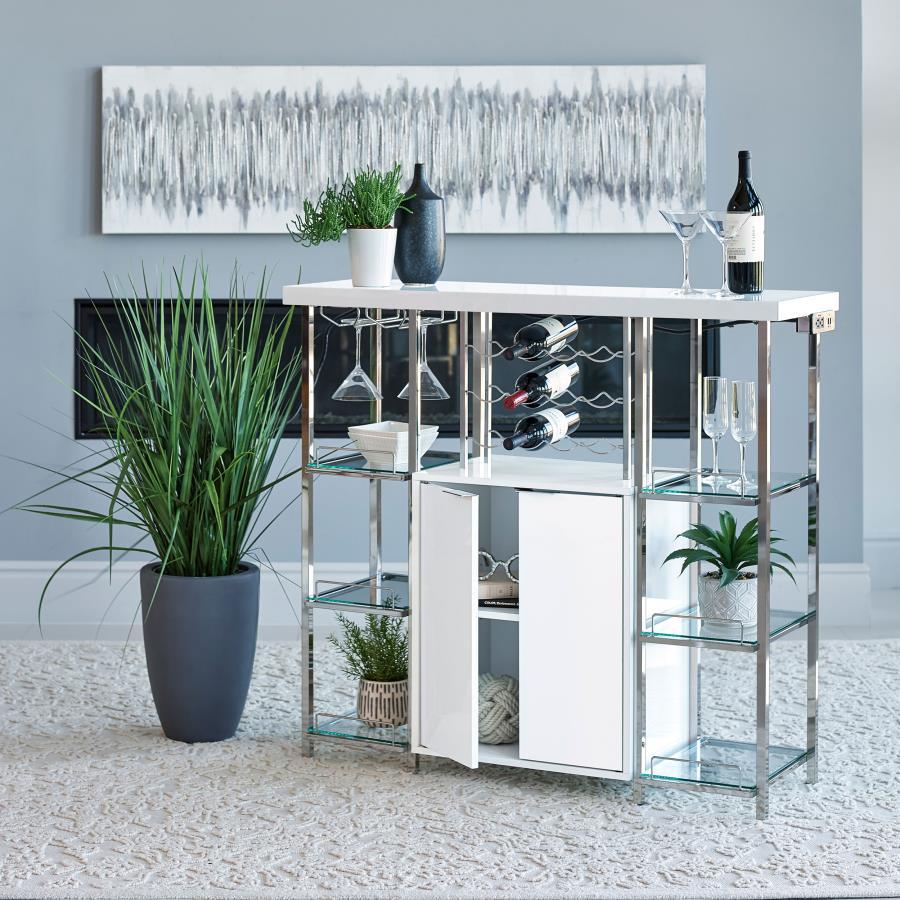 Coaster Fine Furniture Gallimore - 2 Door Bar Cabinet Wine Storage - White High Gloss | Meri Furniture