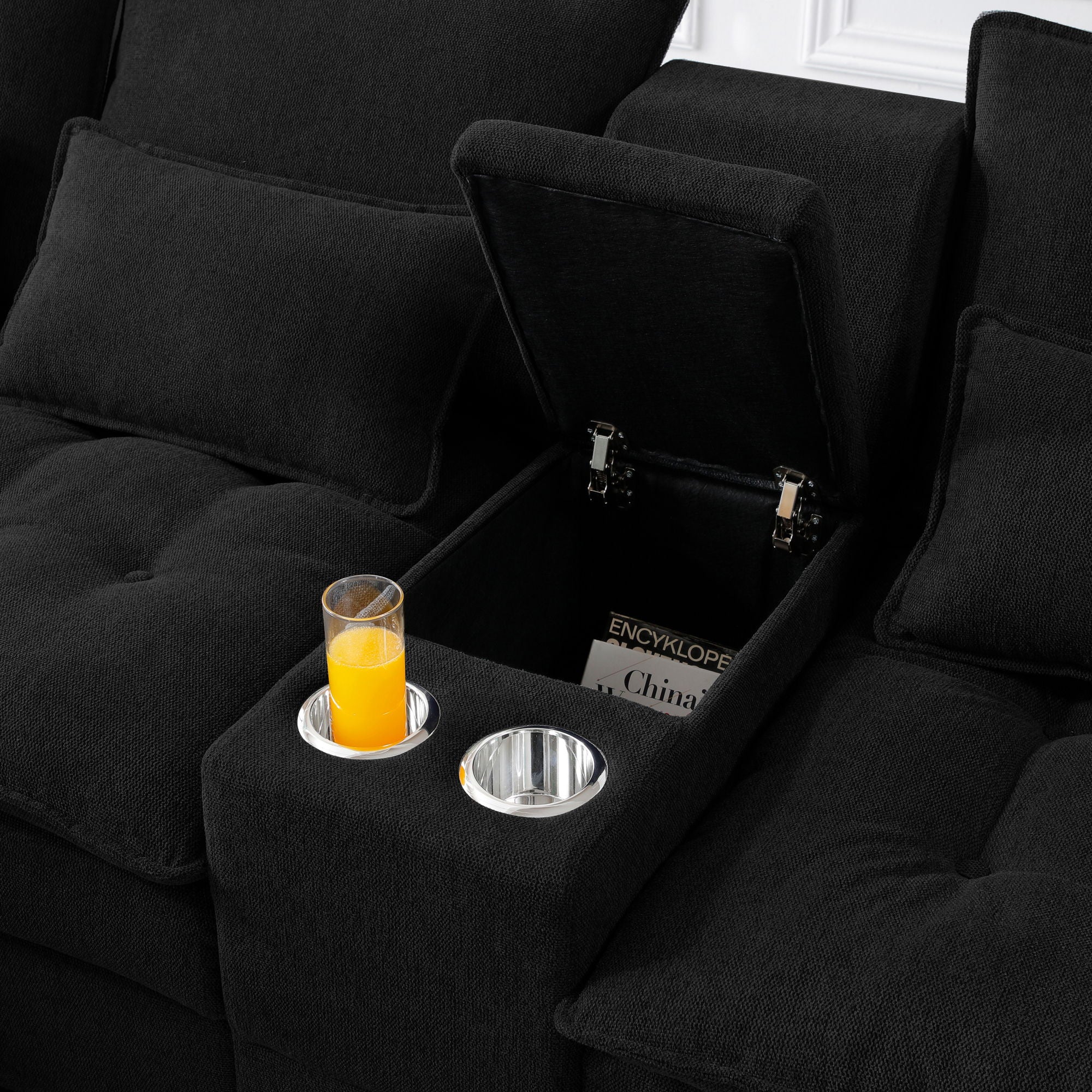 Contemporary U Shaped Sofa With Console And Cupholders