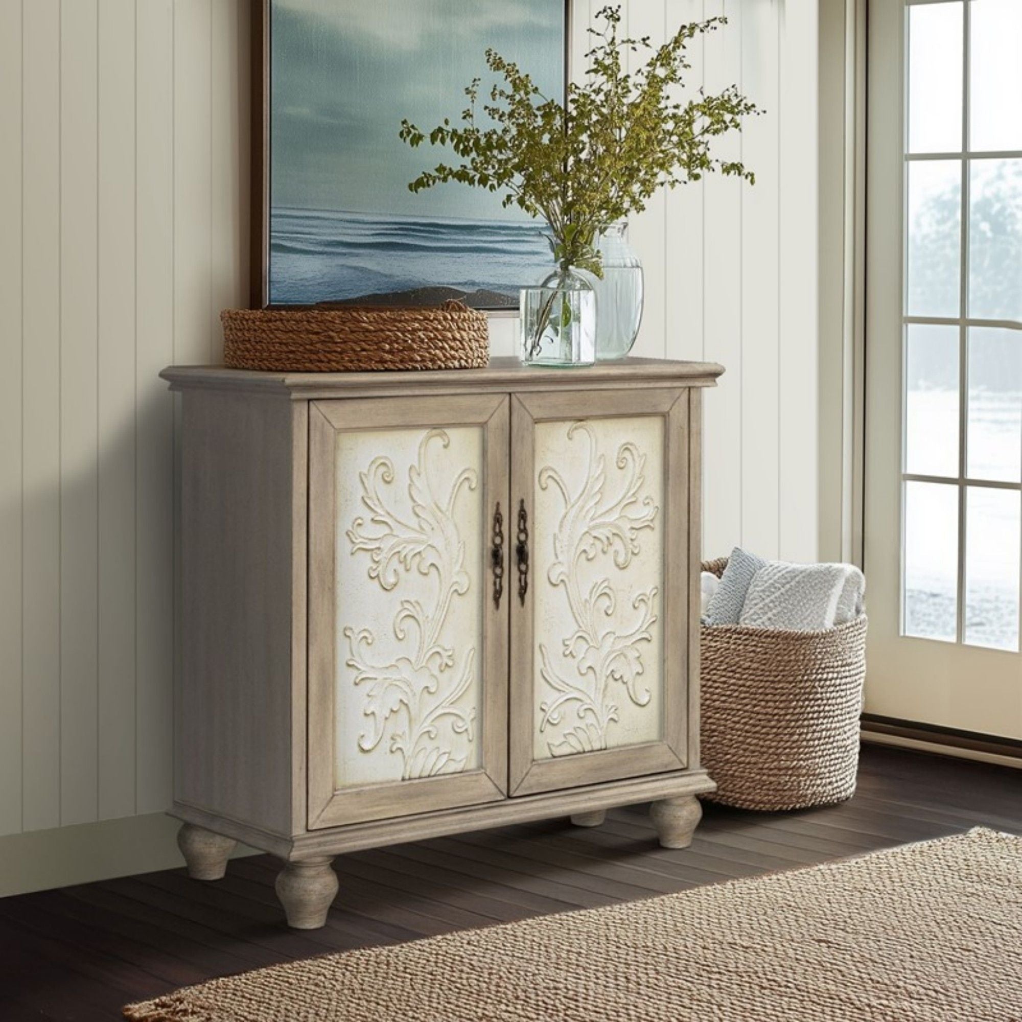 Driscoll - 2 Door Cabinet With Floral Design - Reclaimed Natural