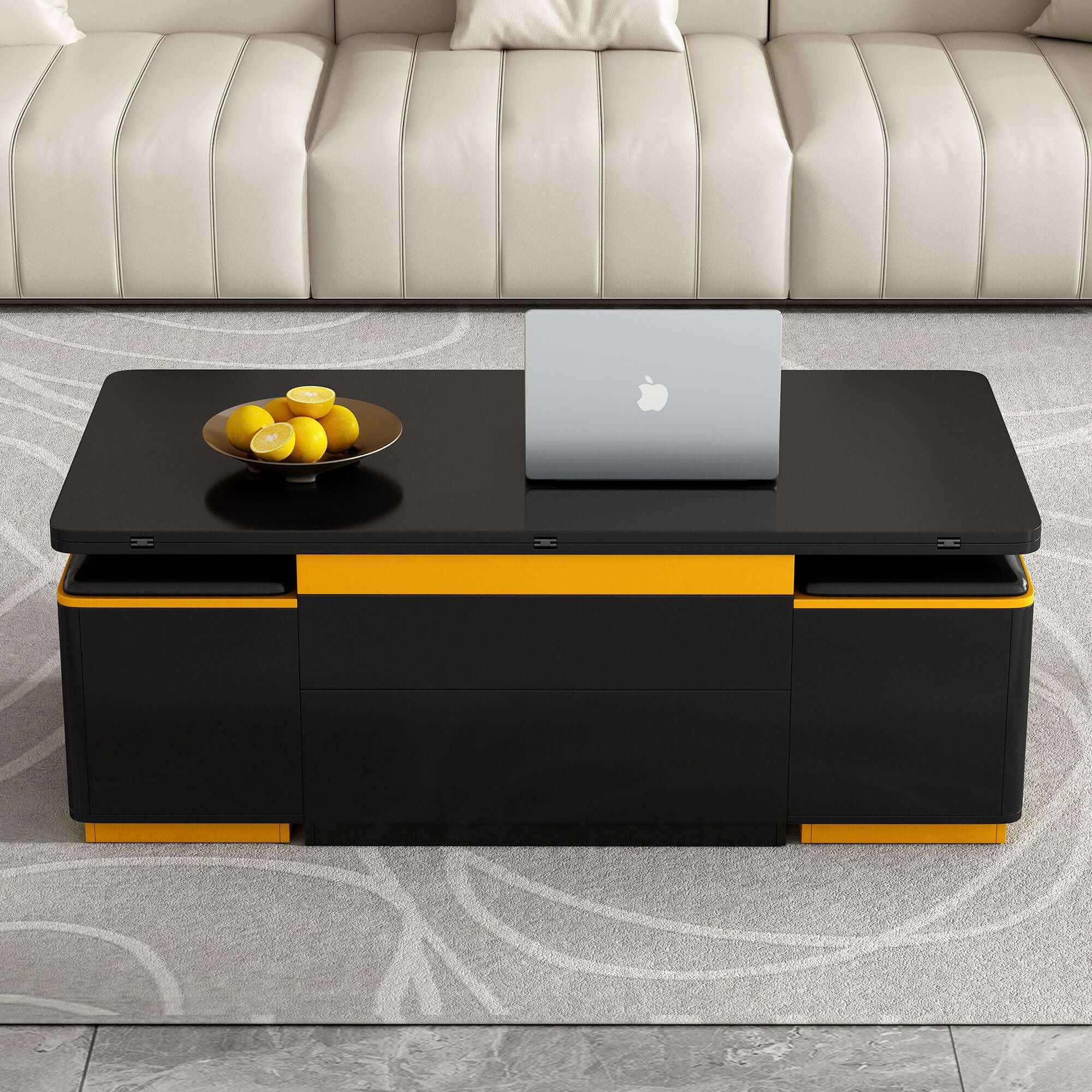 Lift Top Coffee Table With 4 Storage Stools