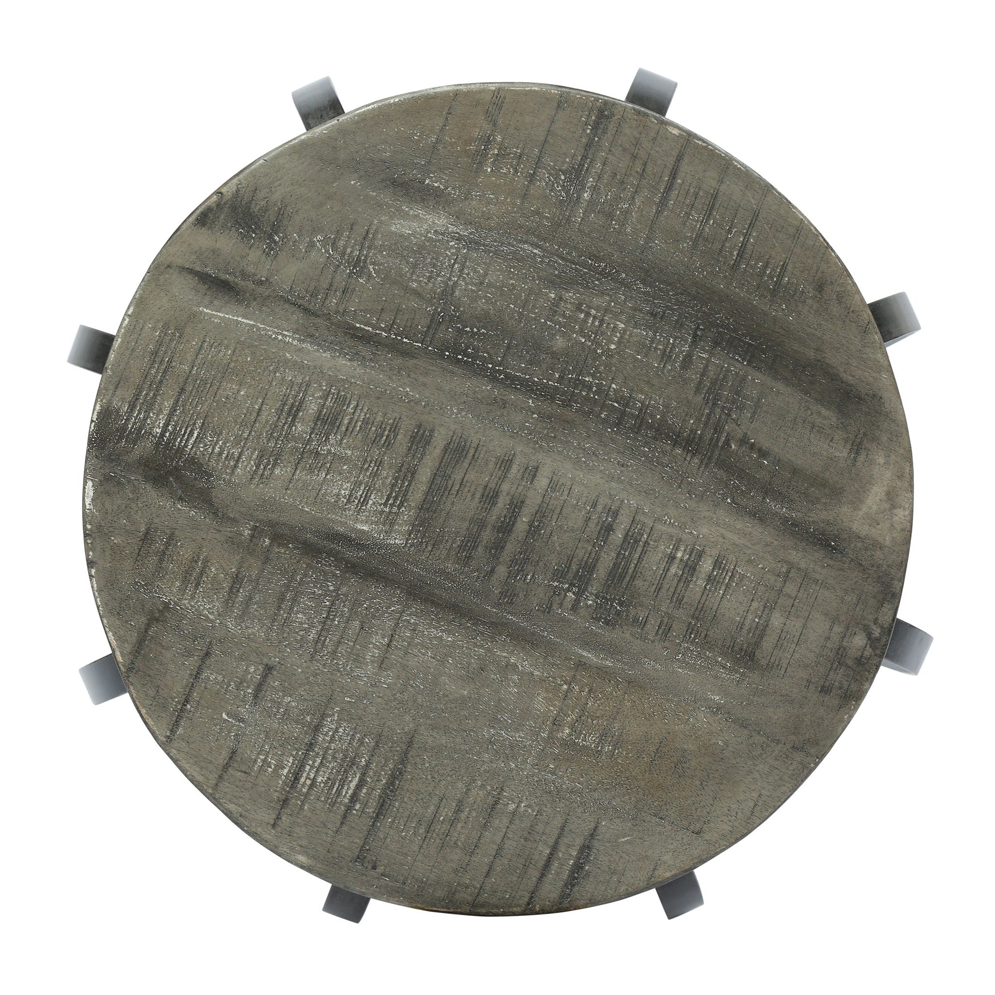 Modern Industrial End Table With Mango Wood Top And Iron Frame - Gray