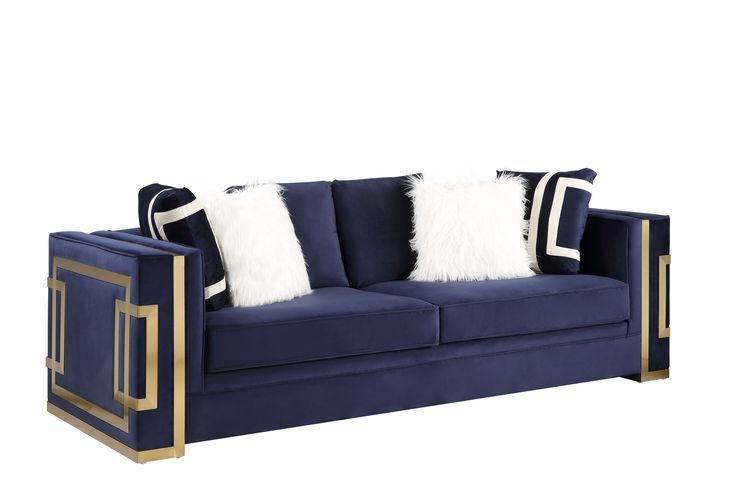 ACME Virrux - Sofa - Blue Velvet & Gold Finish | Meri Furniture