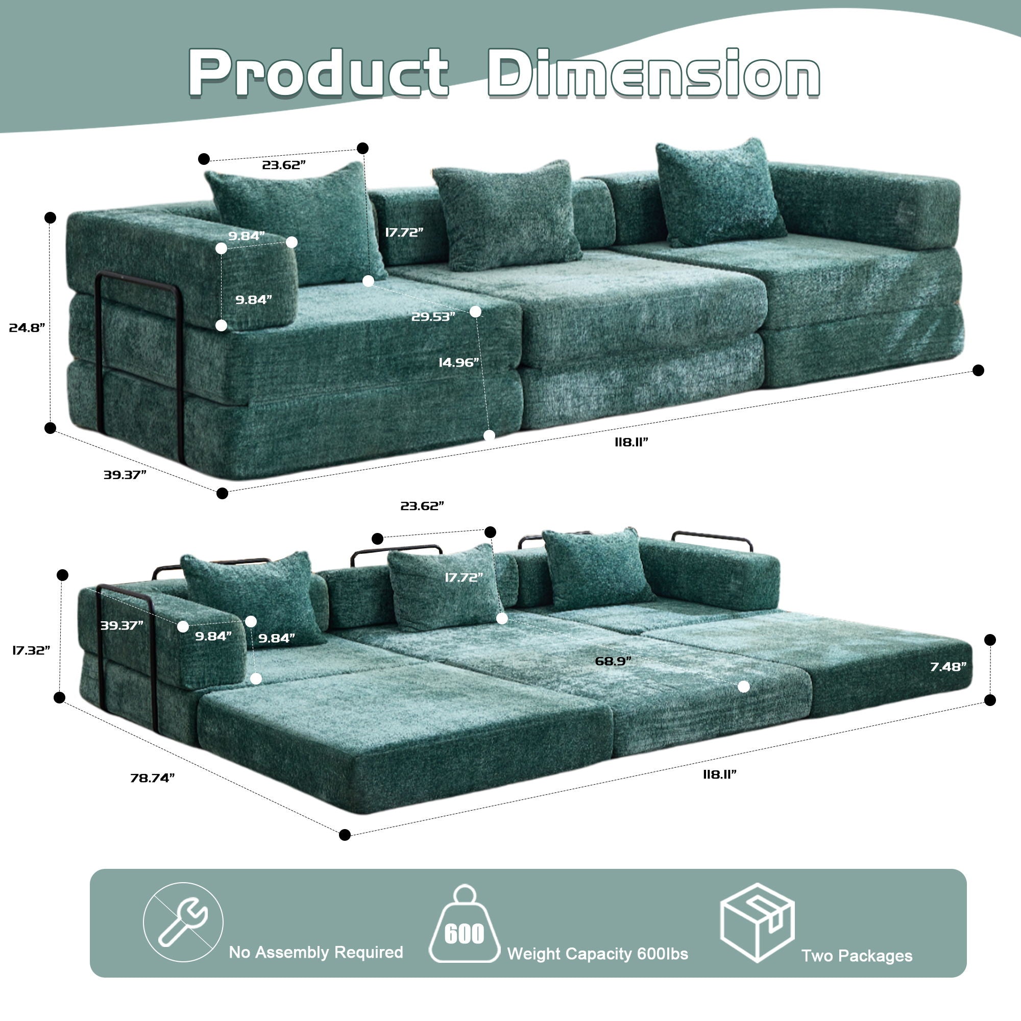 Convertible Floor Sofa Bed, Boneless Modular Sectional Sofa For Living Room