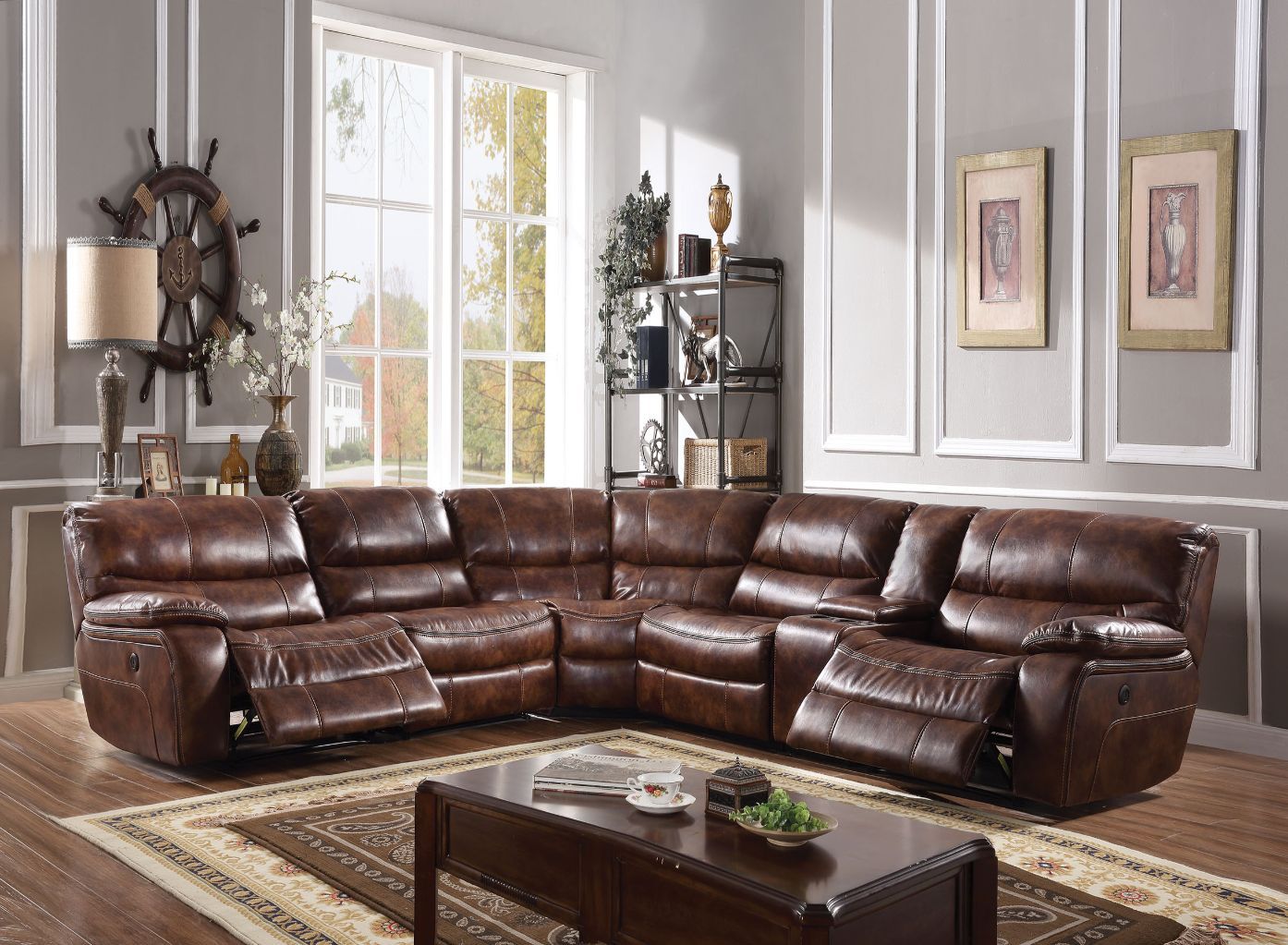 ACME Brax - Sectional Sofa - 2-Tone Brown Leather-Gel | Meri Furniture