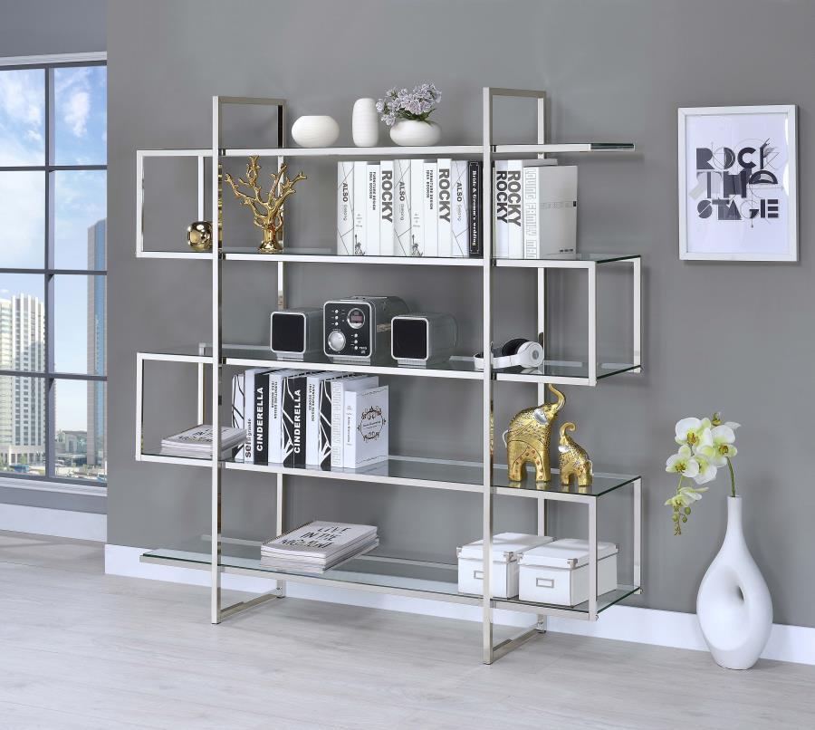 Coaster Fine Furniture Elmer - 5-Shelf Bookshelf - Clear And Chrome | Meri Furniture