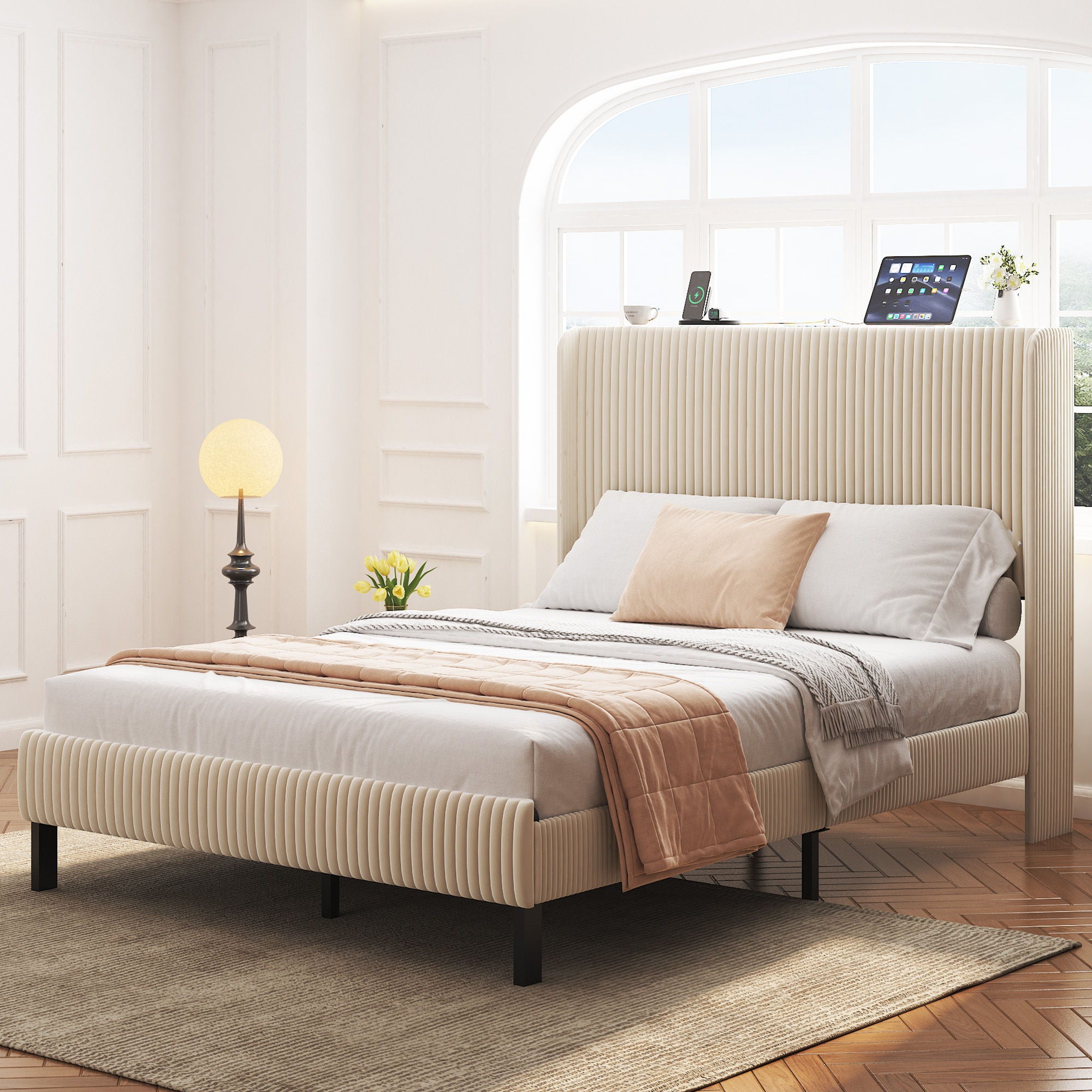 Platform Bed With Metal Frame And Charging Station