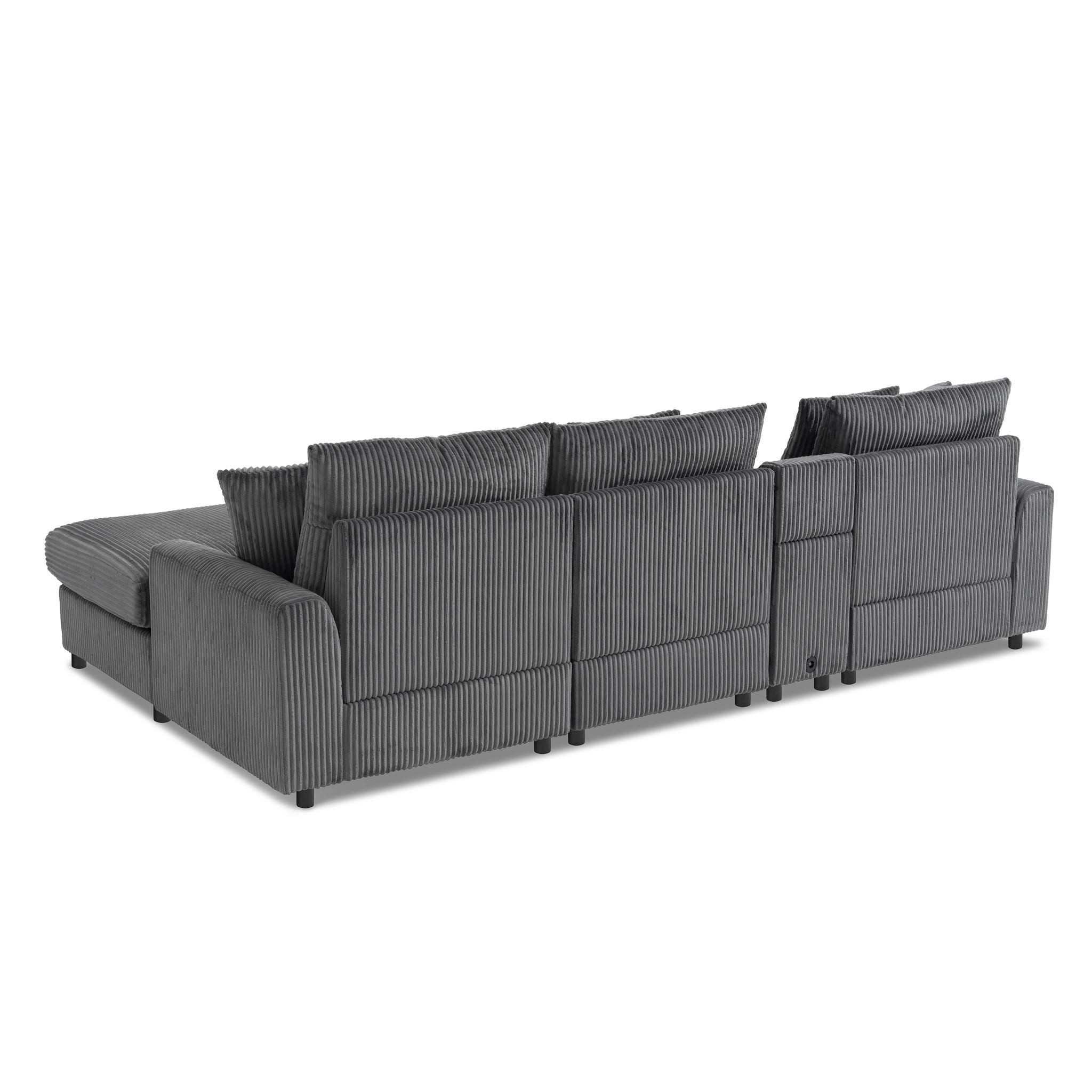 Sectional With Bluetooth Speakers L Shaped Couch With Console USB Charger, Cup Holders Storage Ottoman Deep And Wide Seat Cloud Sofa