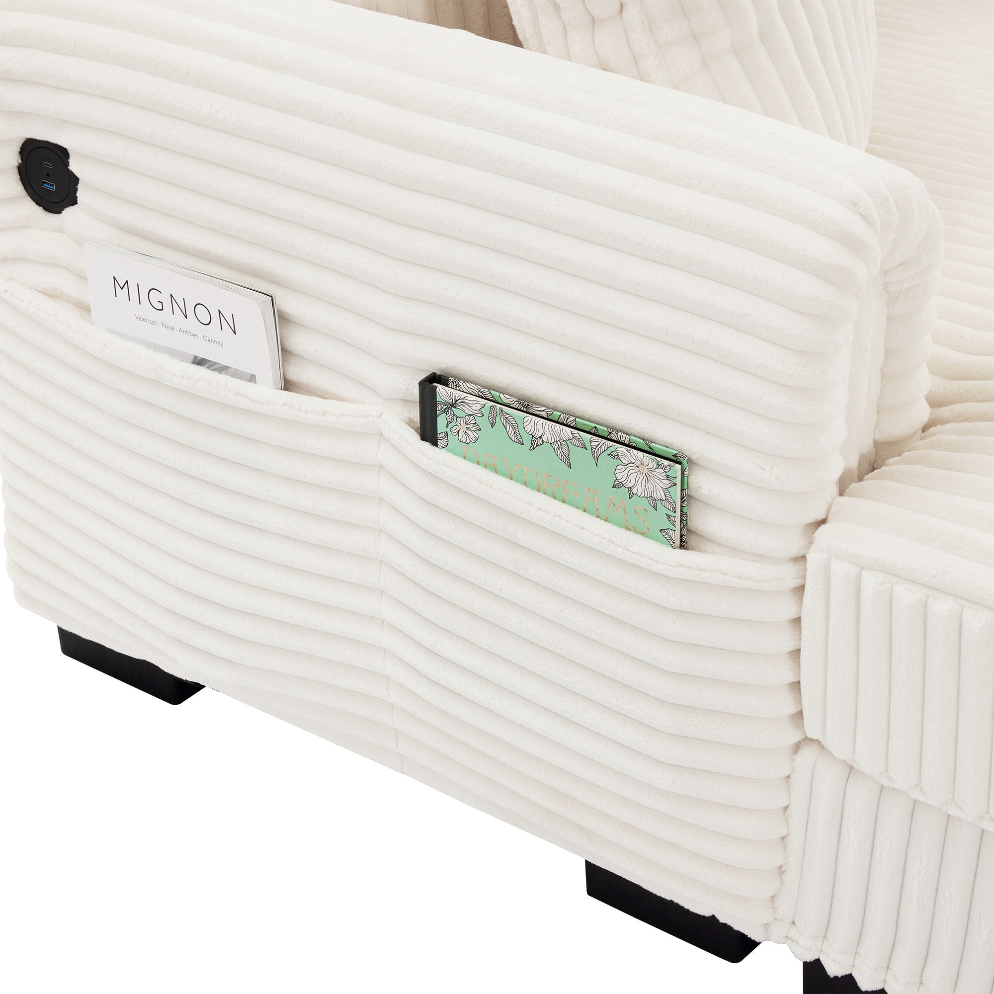 2 Seater L Shaped Chaise Sofa With Reversible Cushion, USB - C Charging Port, Storage Pocket, Convertible Left / Right Design