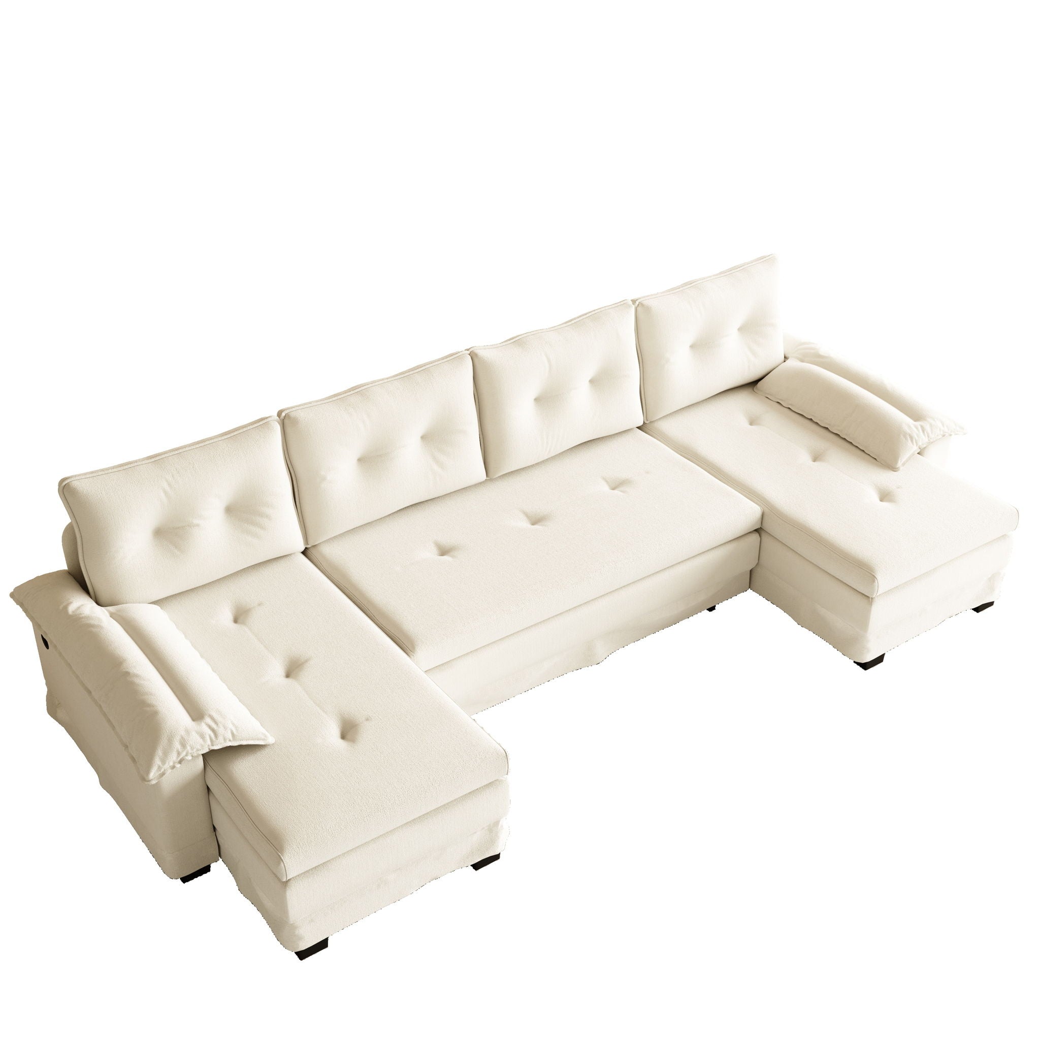 U-Shaped Sleeper Sofa With Pull Out Bed, Removable Armrests & USB Ports For Living Room
